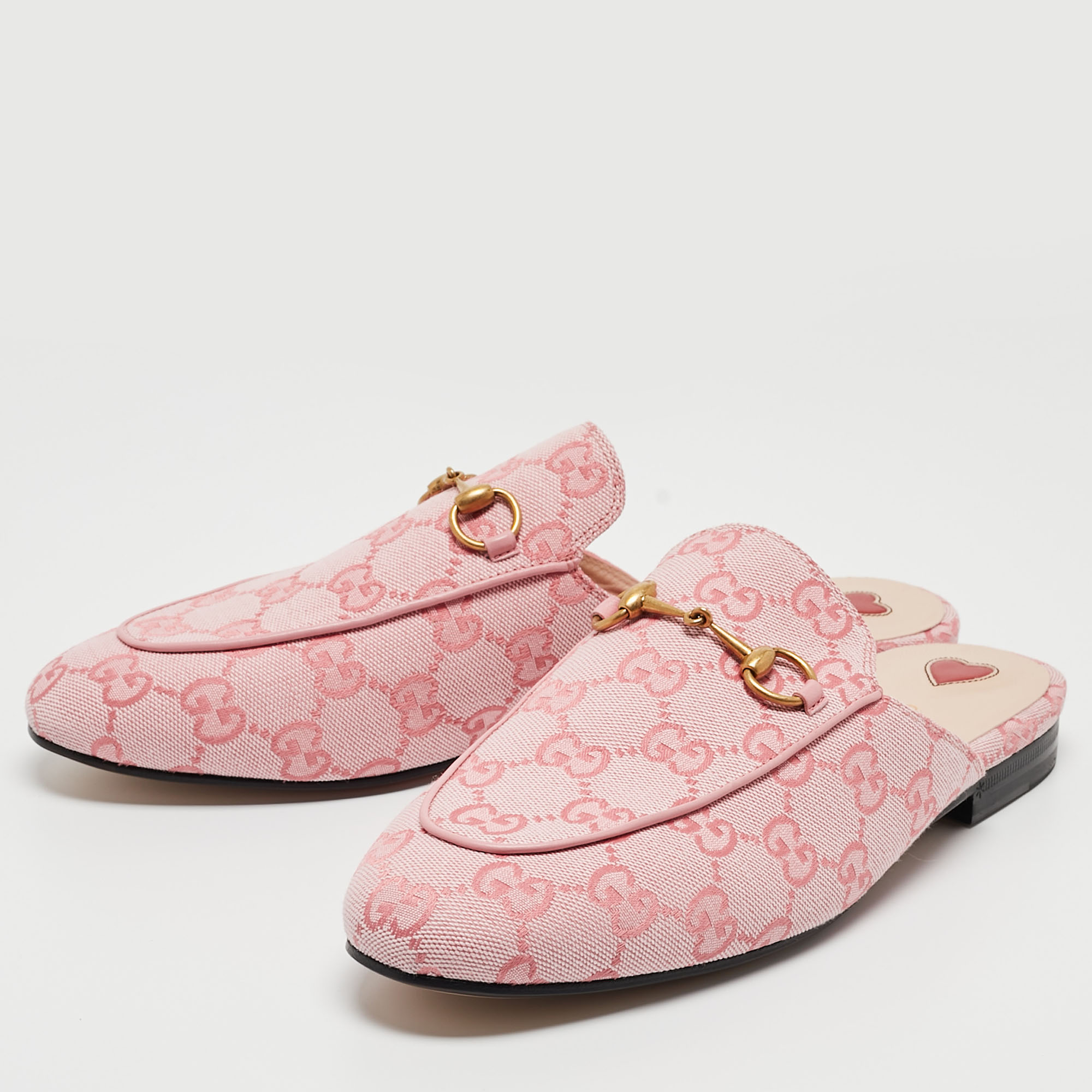 

Gucci Pink GG Canvas Princetown Flat Mules Size