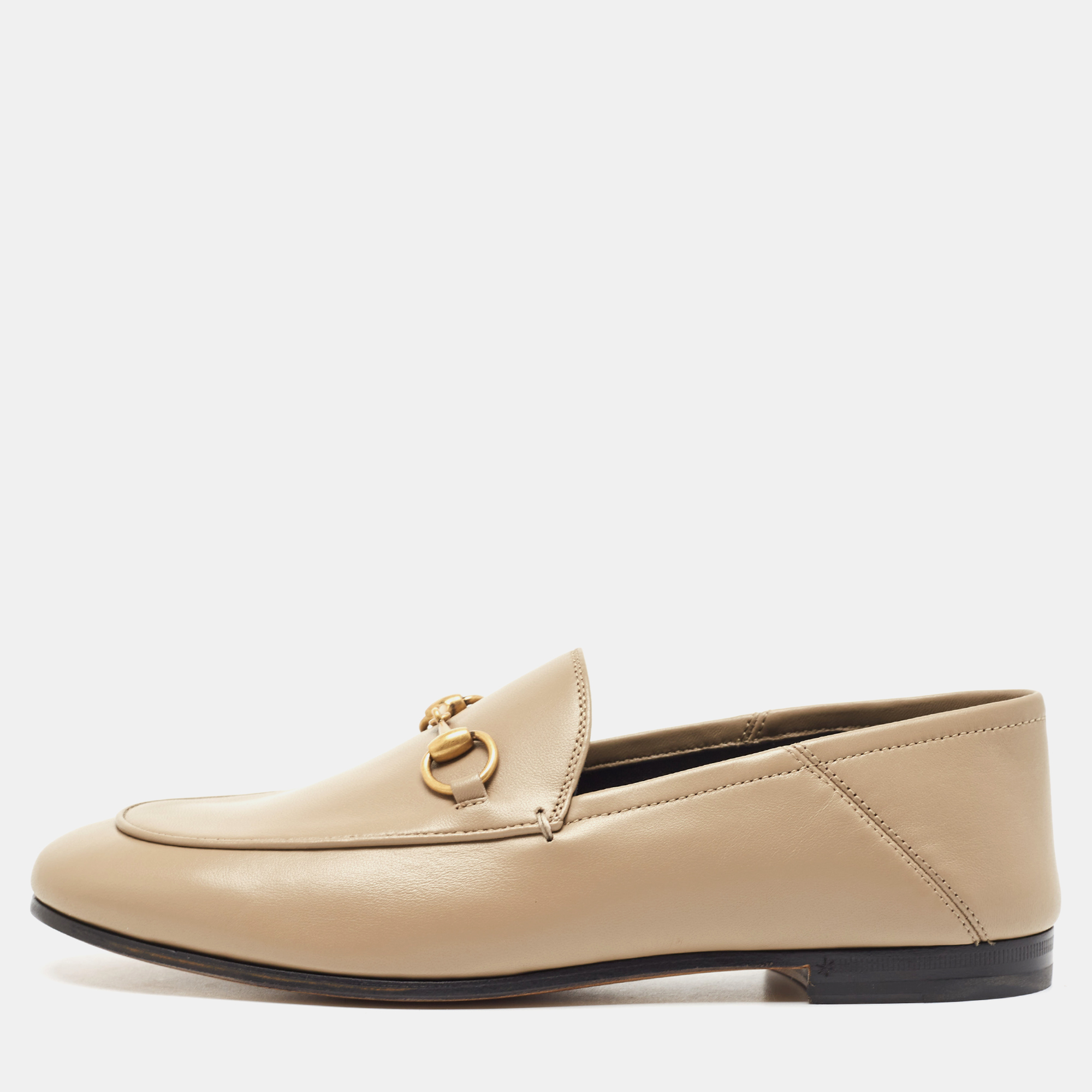 Pre Owned Gucci Brown Leather Horsebit Foldable Loafers Size 37