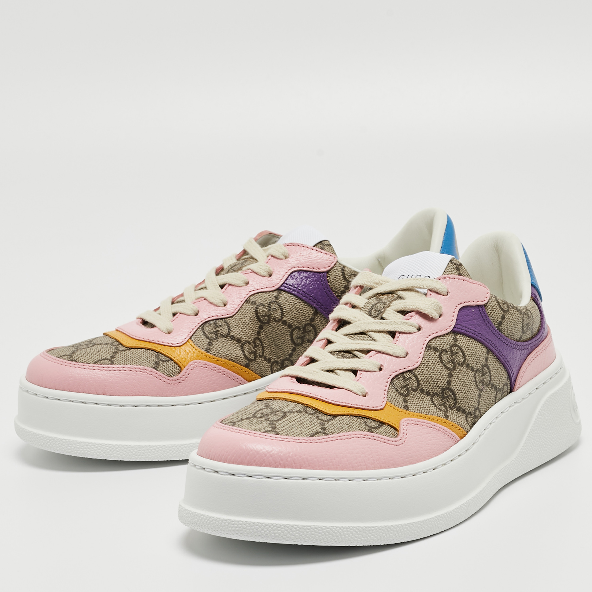 

Gucci Multicolor GG Supreme Canvas and Leather Colorblock Low Top Sneakers Size