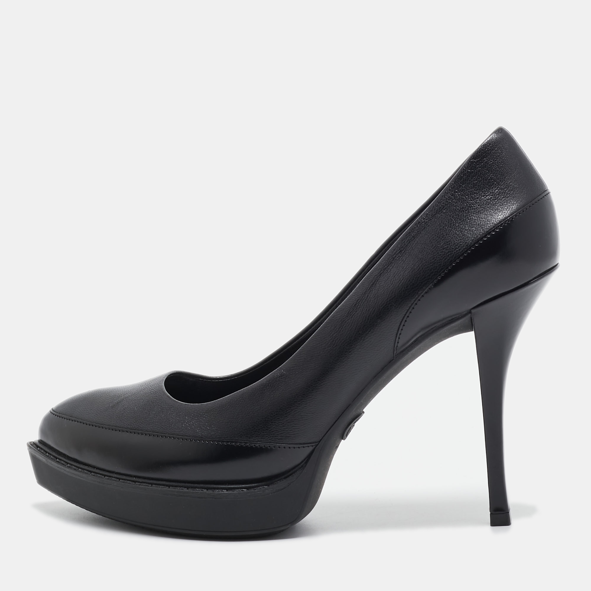 Pre-owned Gucci Black Leather Pointed Toe Pumps Size 38