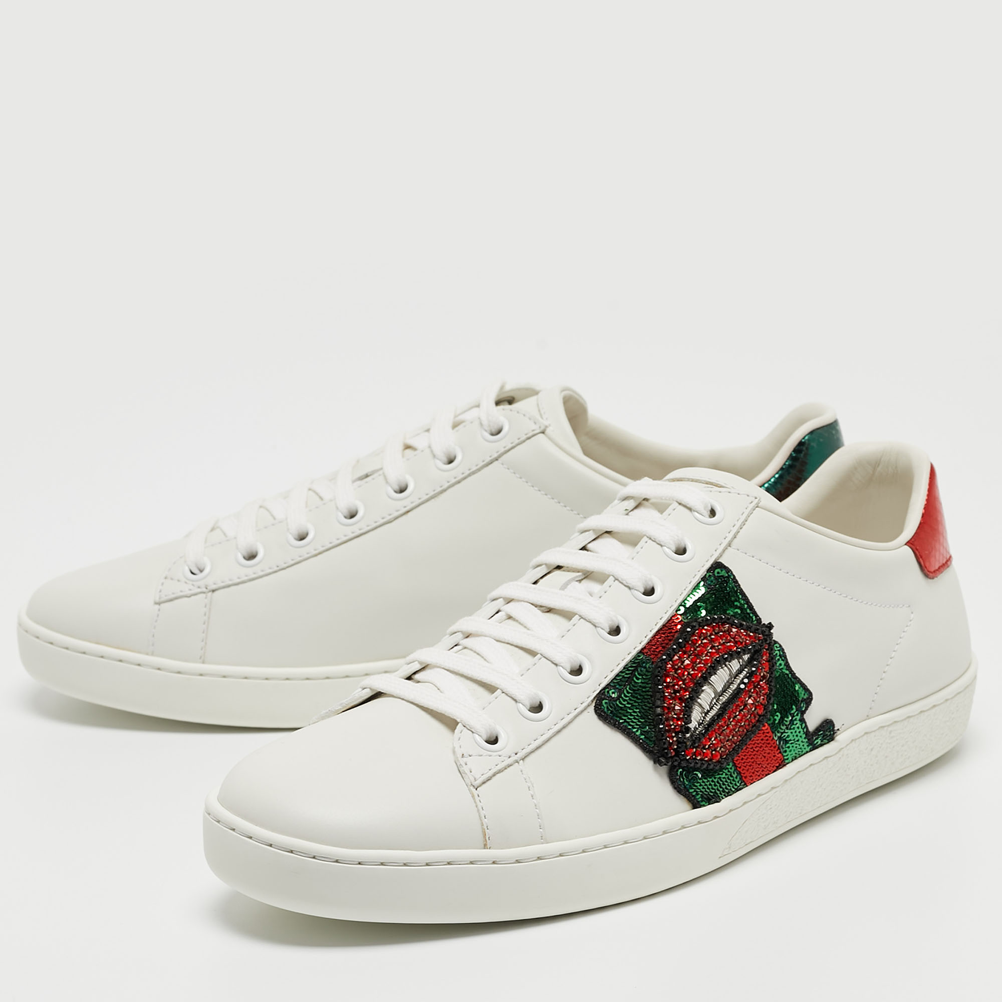 

Gucci White Leather Web Ace Low Top Sneakers Size