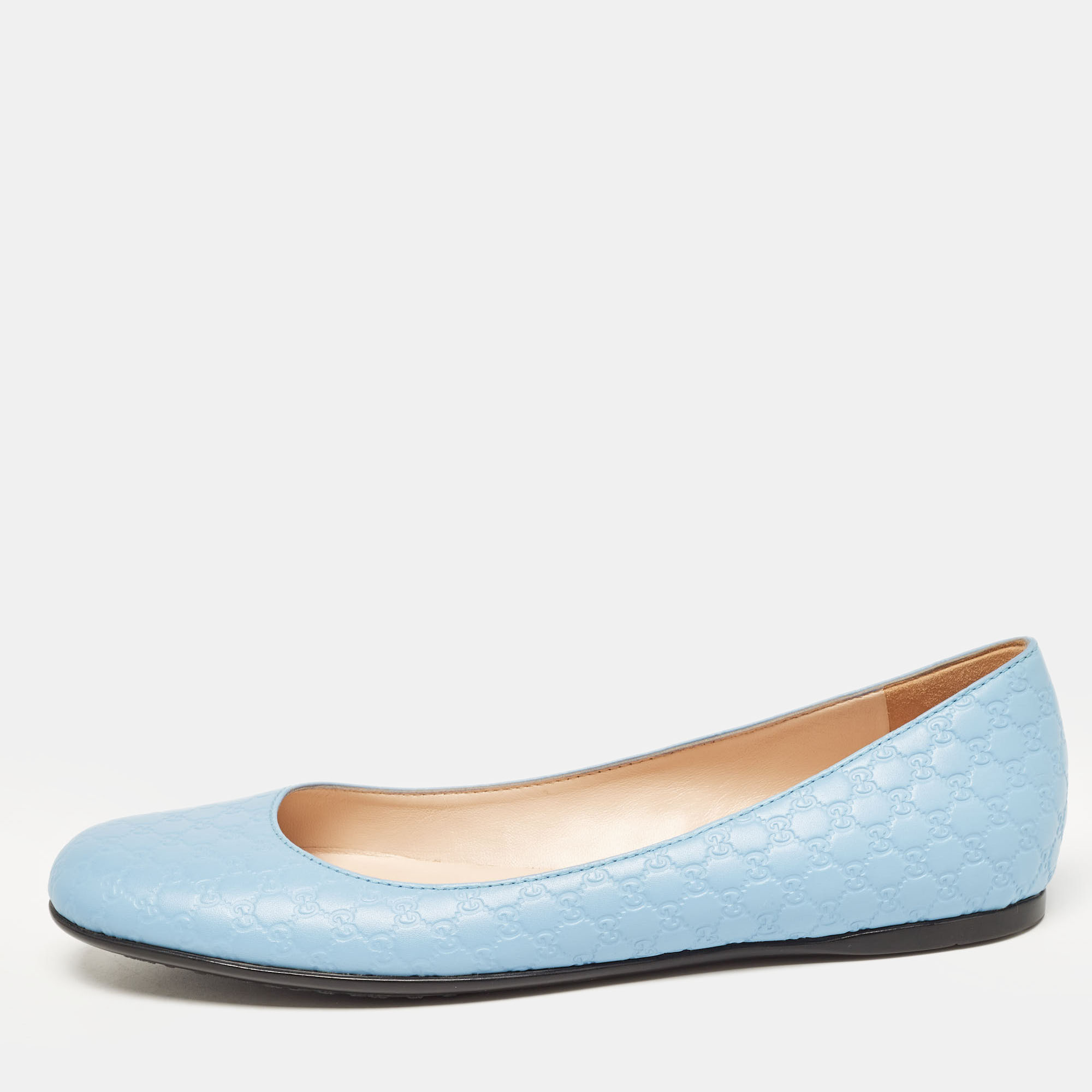 

Gucci Blue Leather Microguccissima Ballet Flats Size