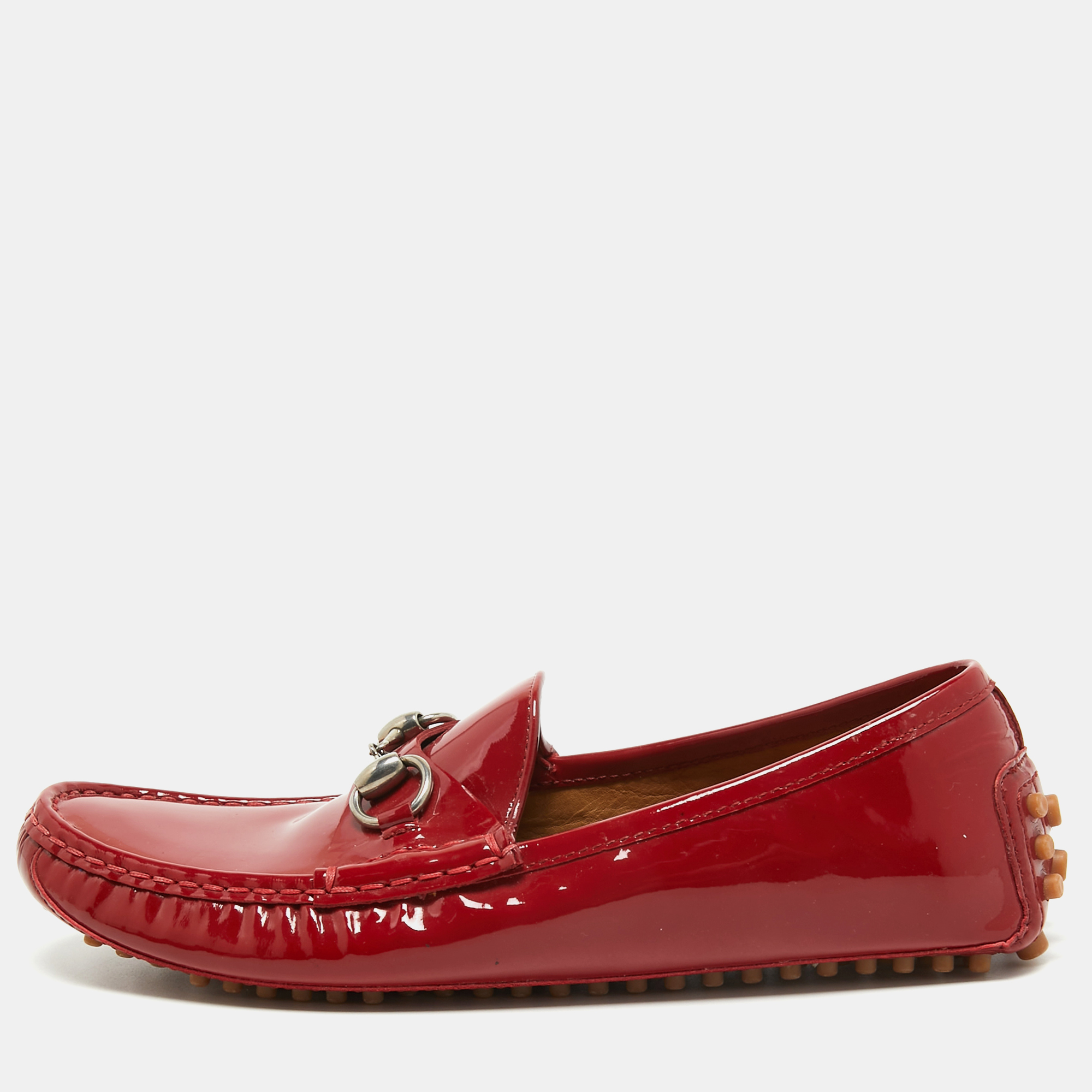 

Gucci Red Patent Leather Horsebit Slip On Loafers Size