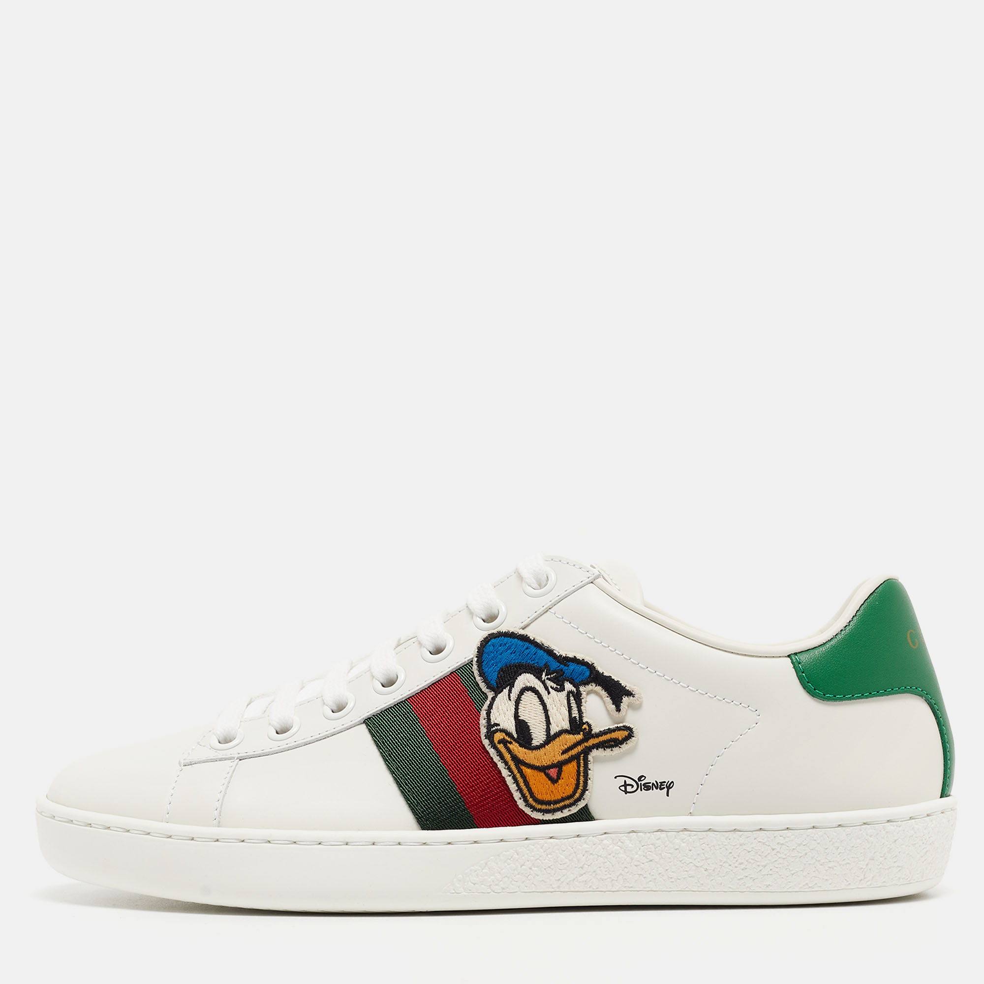 Pre-owned Gucci X Disney White Leather Donald Duck Ace Sneakers Size 34.5