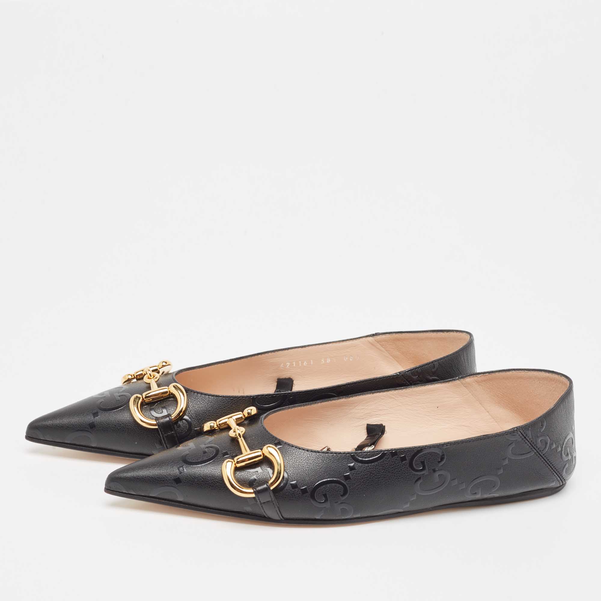 

Gucci Black Jumbo GG Leather Horsebit Ballet Flats Size