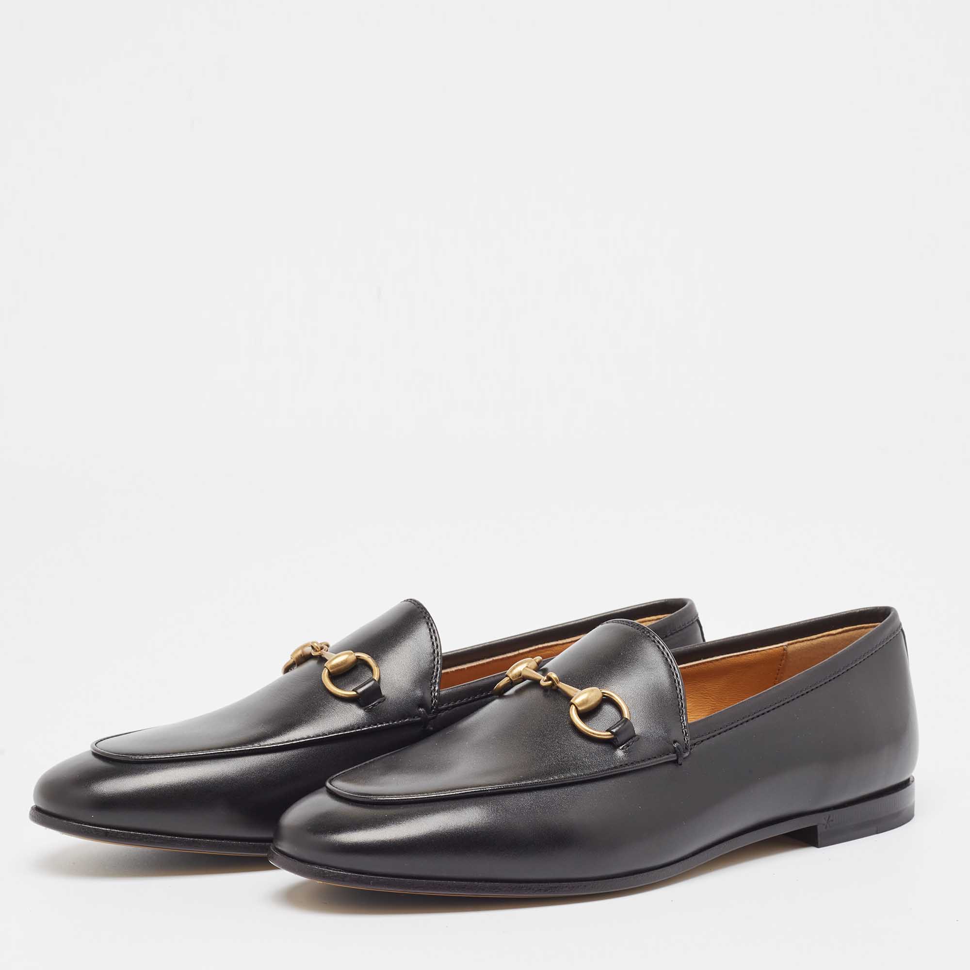 

Gucci Black Leather Betis Glamour Loafers Size