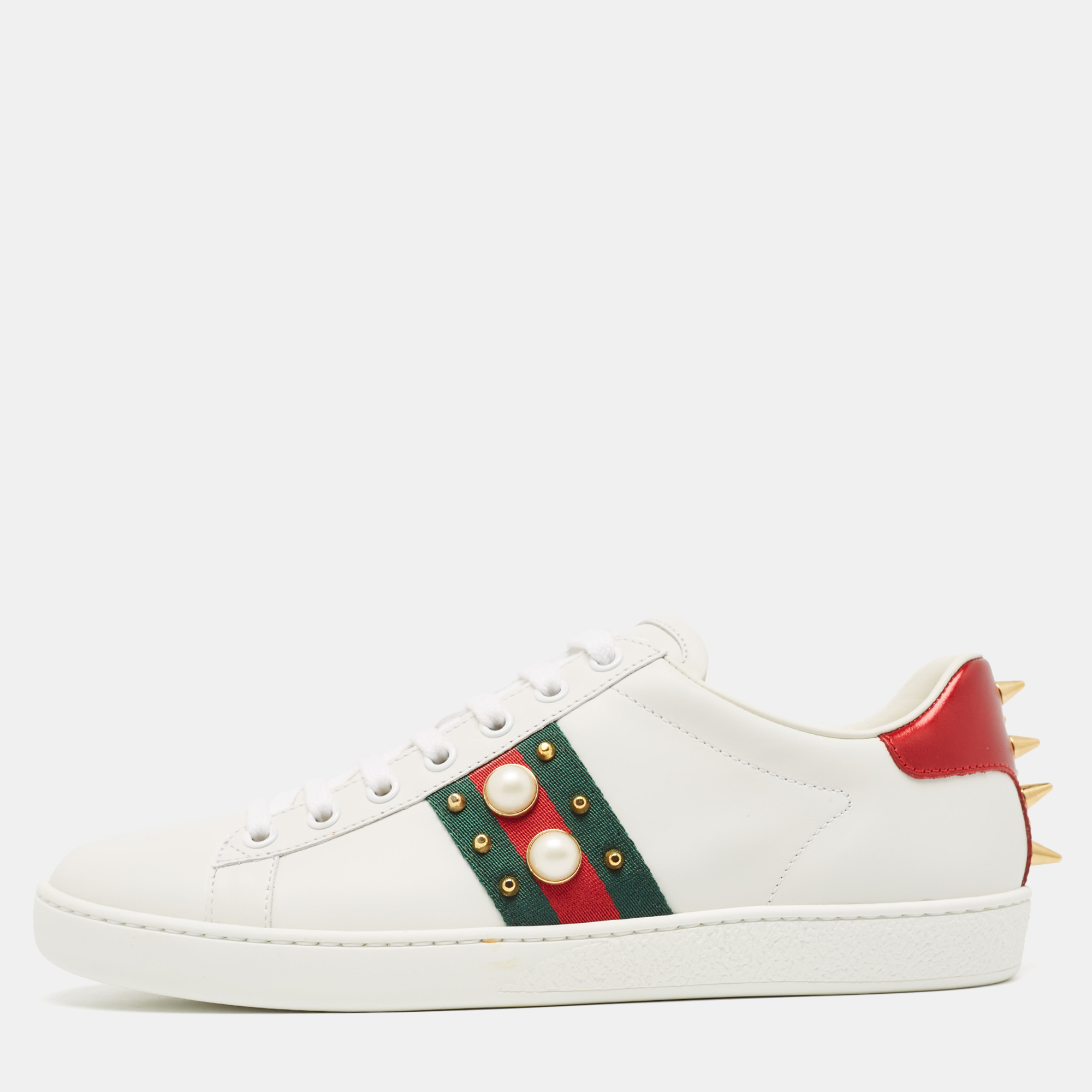 

Gucci White Leather Ace Low Top Sneakers Size