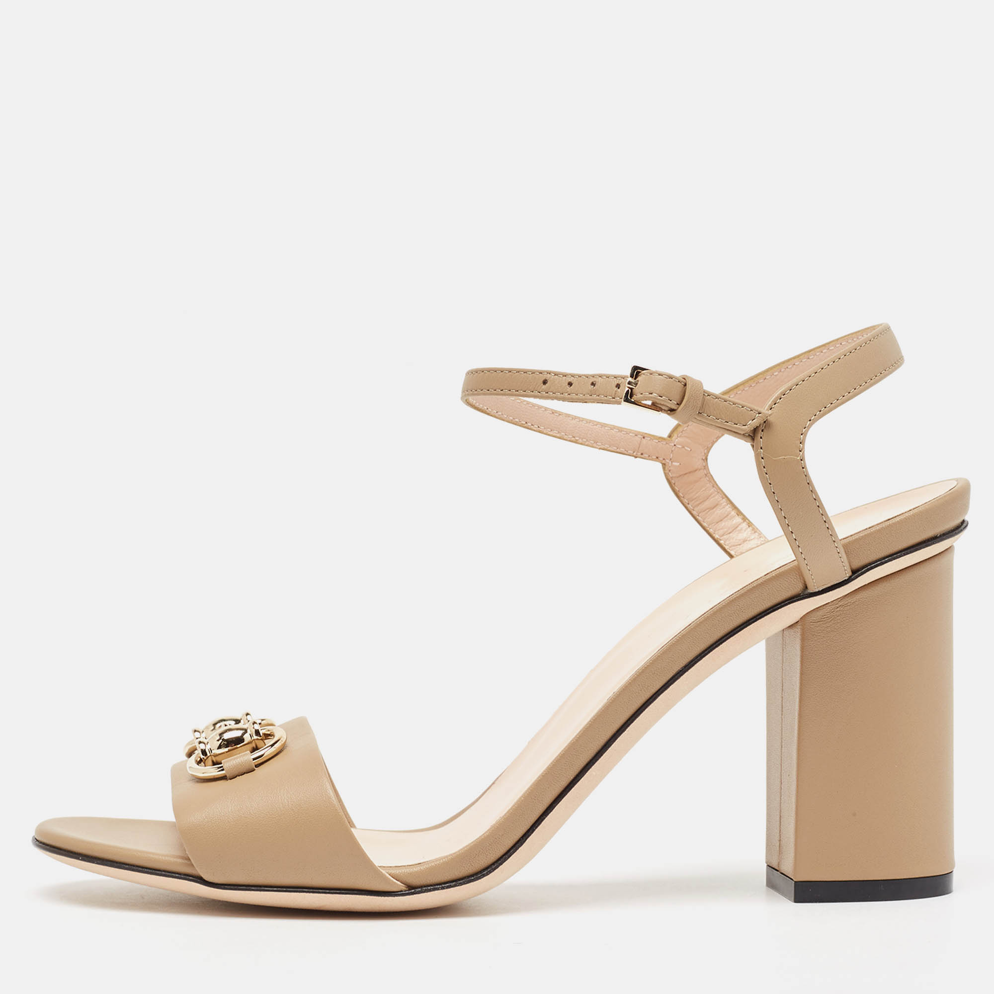 

Gucci Brown Leather Claudie Horsebit Block Heel Ankle Strap Sandals Size