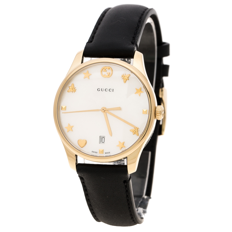 Pre Owned Gucci Mother of Pearl Gold Plated Stainless Steel G-Timelss 126.4 Women's Wristwatch 36 mm