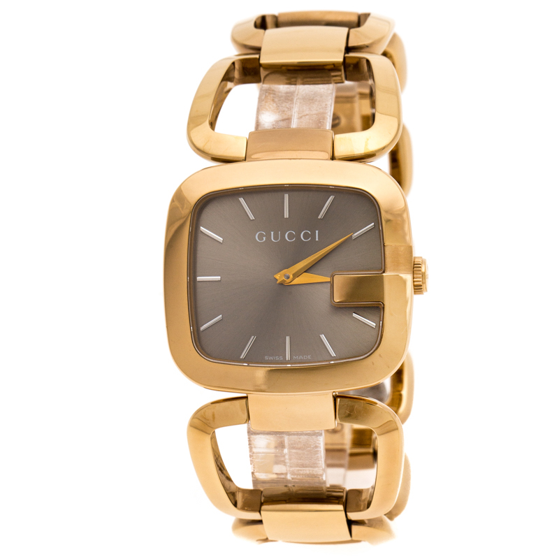 Gucci Beige Rose Gold PVD Coated Stainless Steel G Gucci 125.4 Women's Wristwatch 33 mm