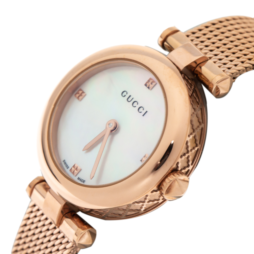 

Gucci Mother Of Pearl Rose Gold Tone Stainless Steel Diamantissima YA141562 Women's Wristwatch