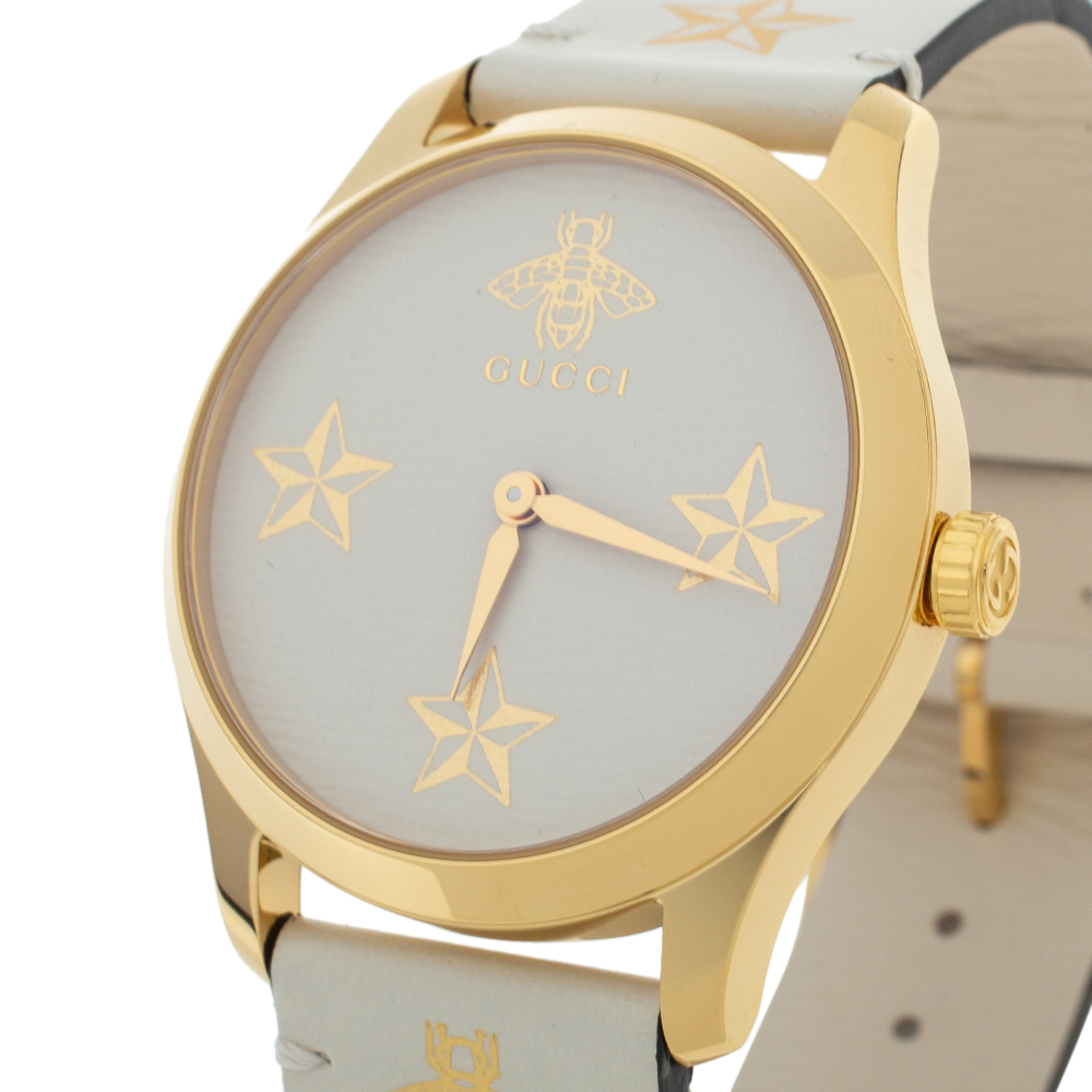 

Gucci Cream Yellow Gold Tone Stainless Steel Leather G-Timeless YA1264096 Women's Wristwatch