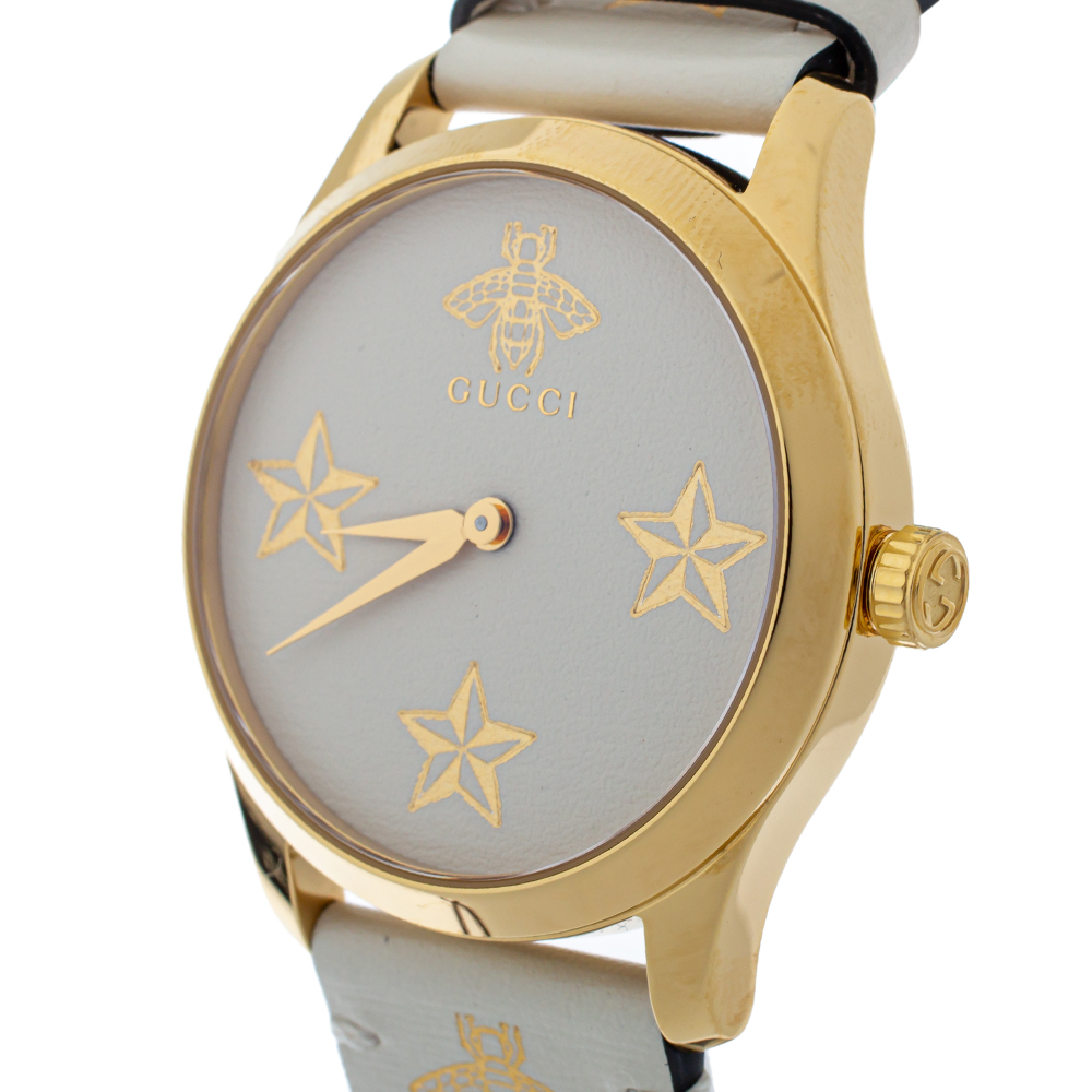 

Gucci Cream Yellow Gold Tone Stainless Steel Leather G-Timeless YA1264096 Women's Wristwatch