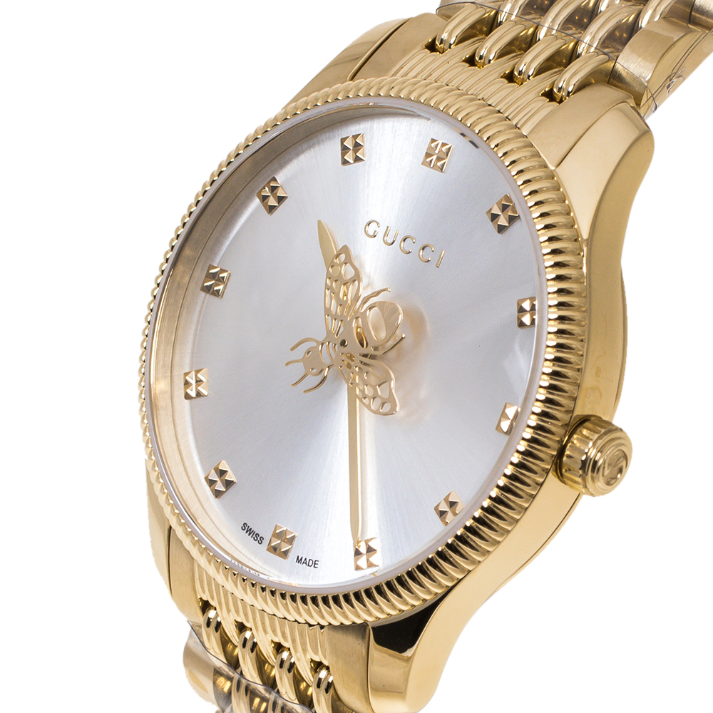 

Gucci Silver Yellow Gold PVD Coated Stainless Steel G-Timeless YA1265021 Women's Wristwatch