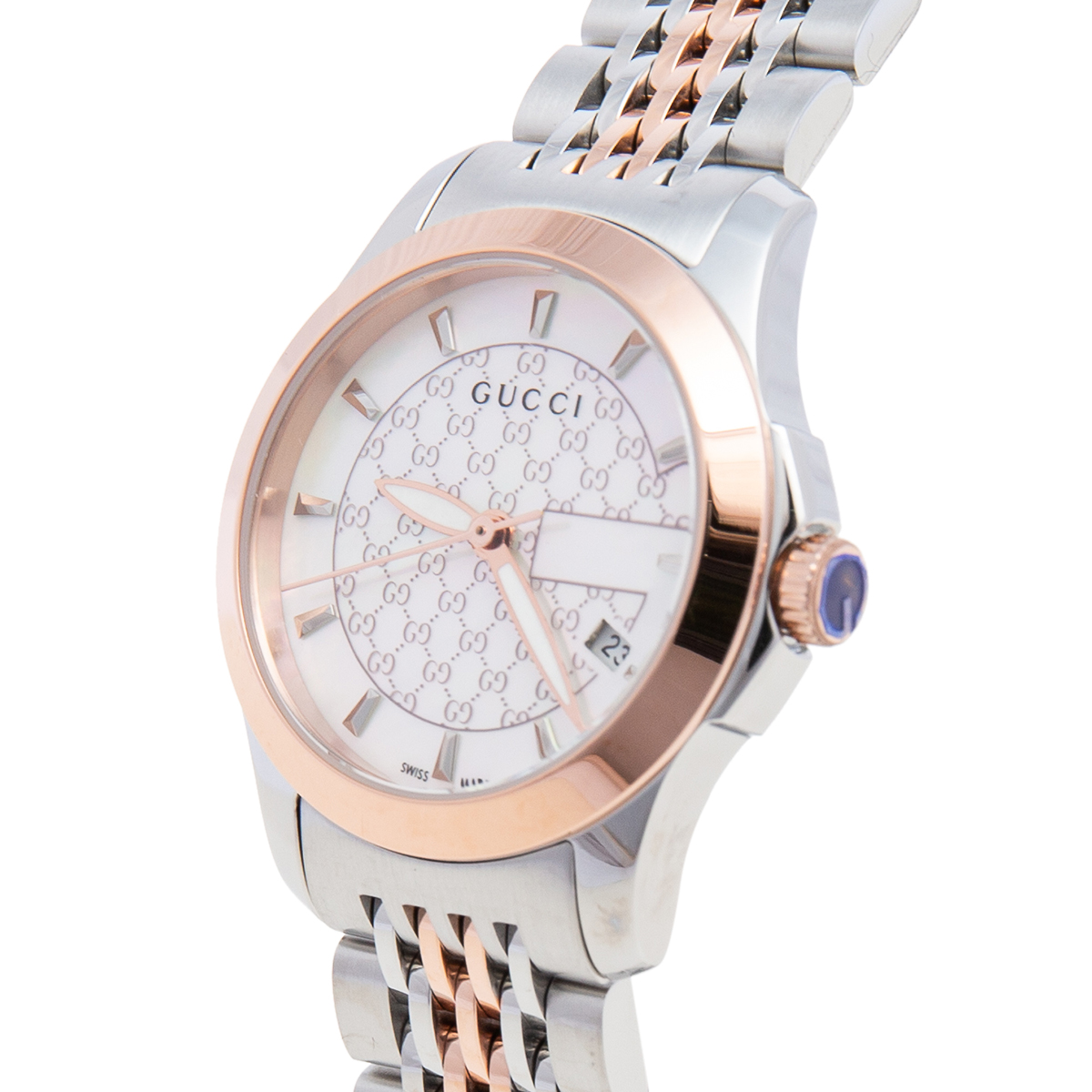 

Gucci Mother of Pearl Two-Tone Stainless Steel G-Timeless YA126539 Women's Wristwatch, White