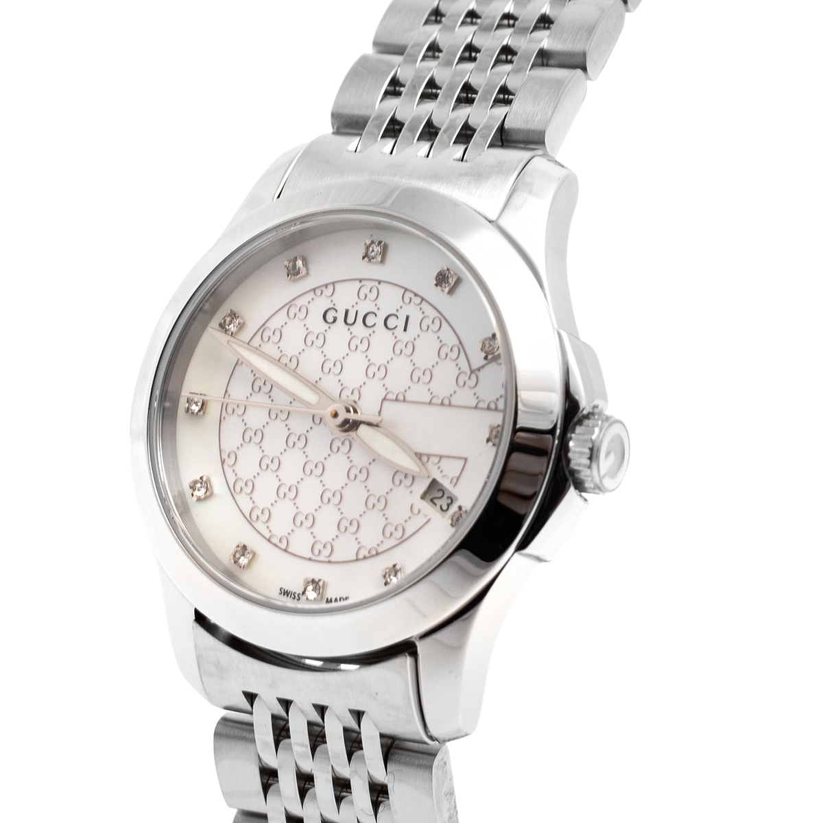 

Gucci Mother of Pearl Stainless Steel Diamonds G-Timeless, Silver