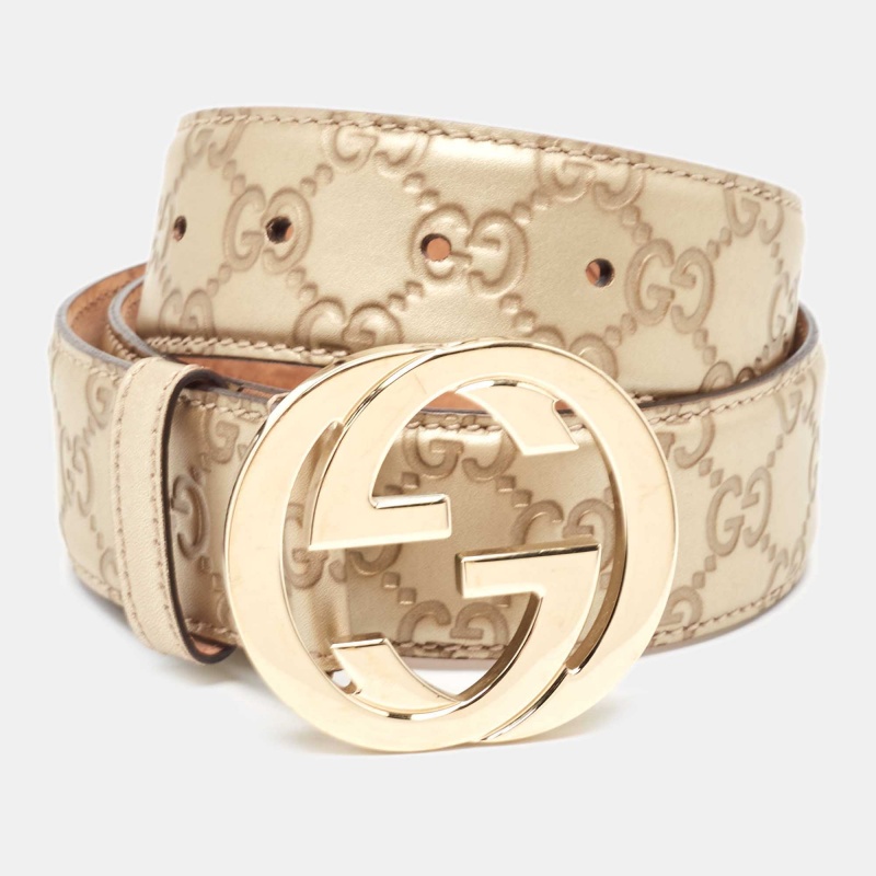 

Gucci Gold Guccissima Leather Interlocking G Buckle Belt