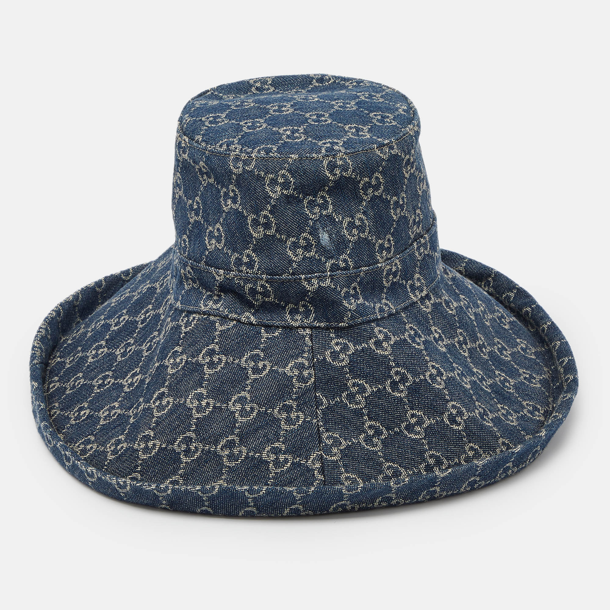 

Gucci Blue GG Jacquard Denim Wide Brim Hat M