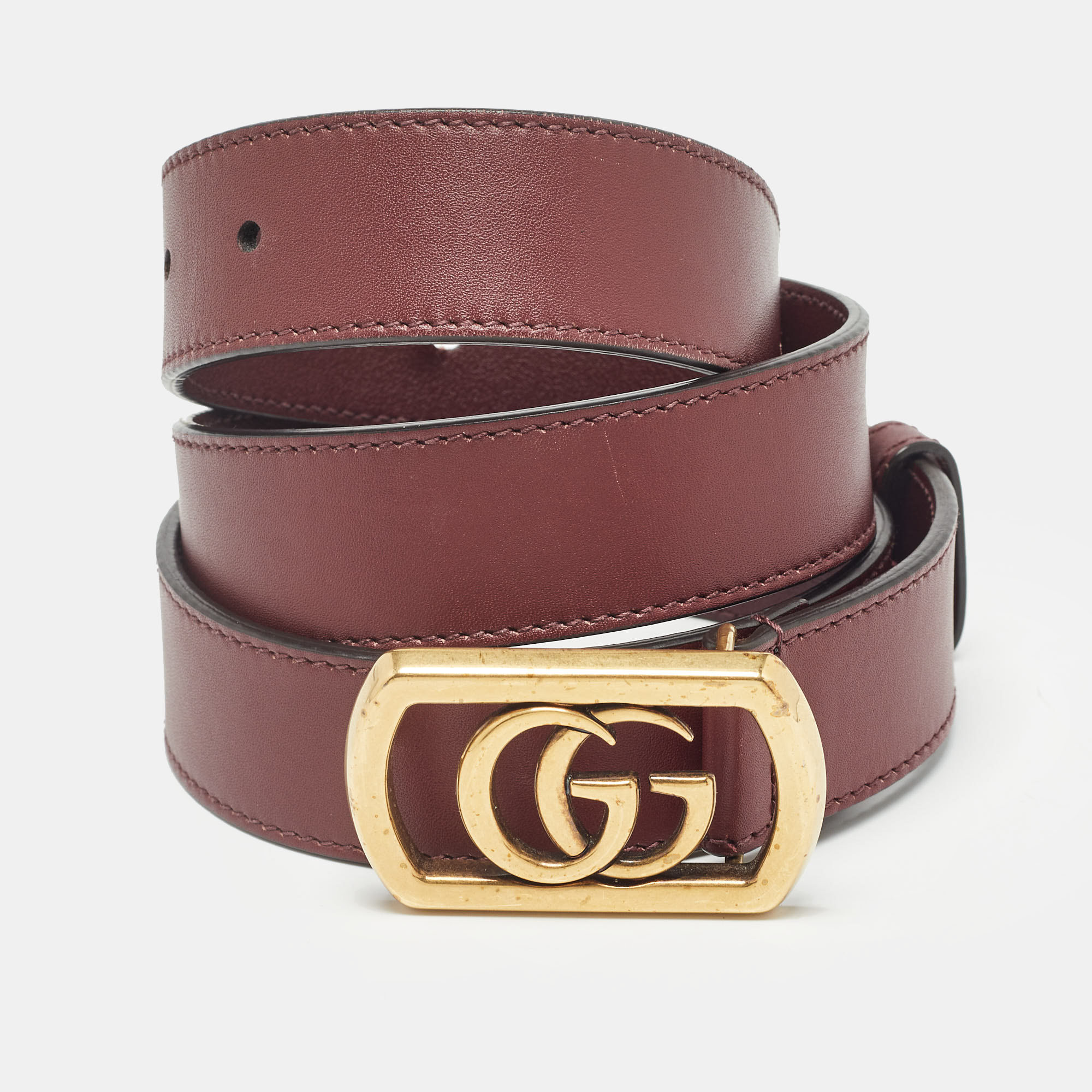 

Gucci Burgundy Leather Framed Double G Buckle Belt