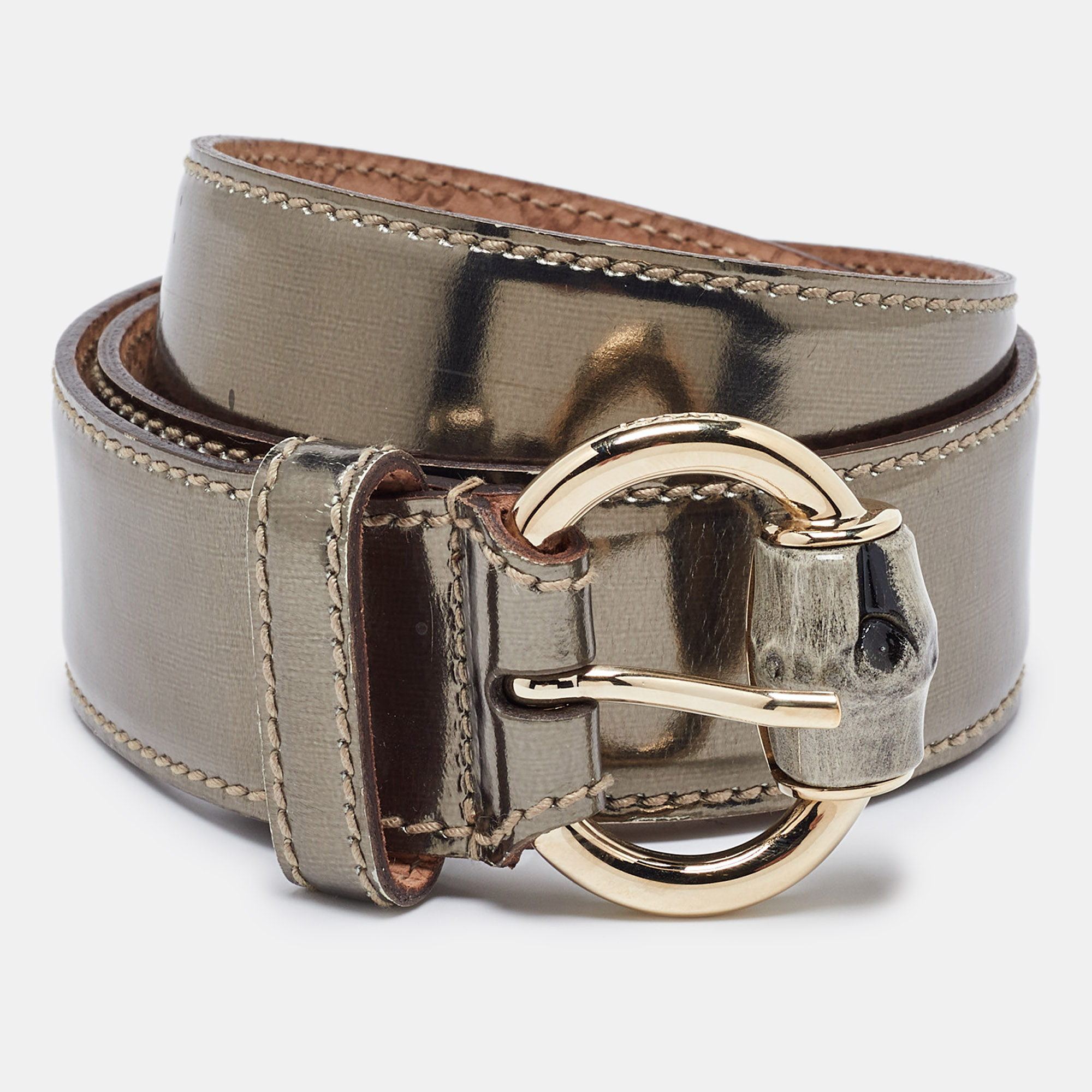 

Gucci Gold Patent Leather Bamboo Buckle Belt 85CM