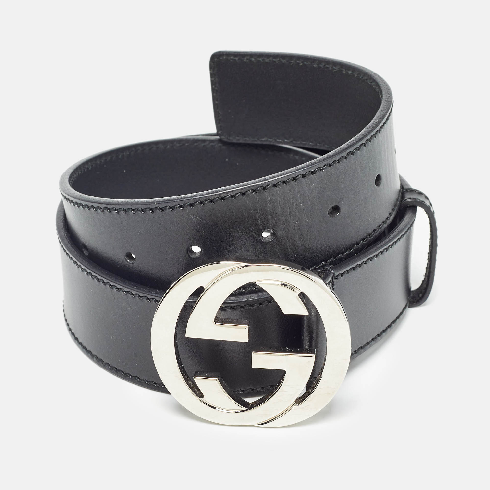 

Gucci Black Leather Interlocking G Buckle Belt