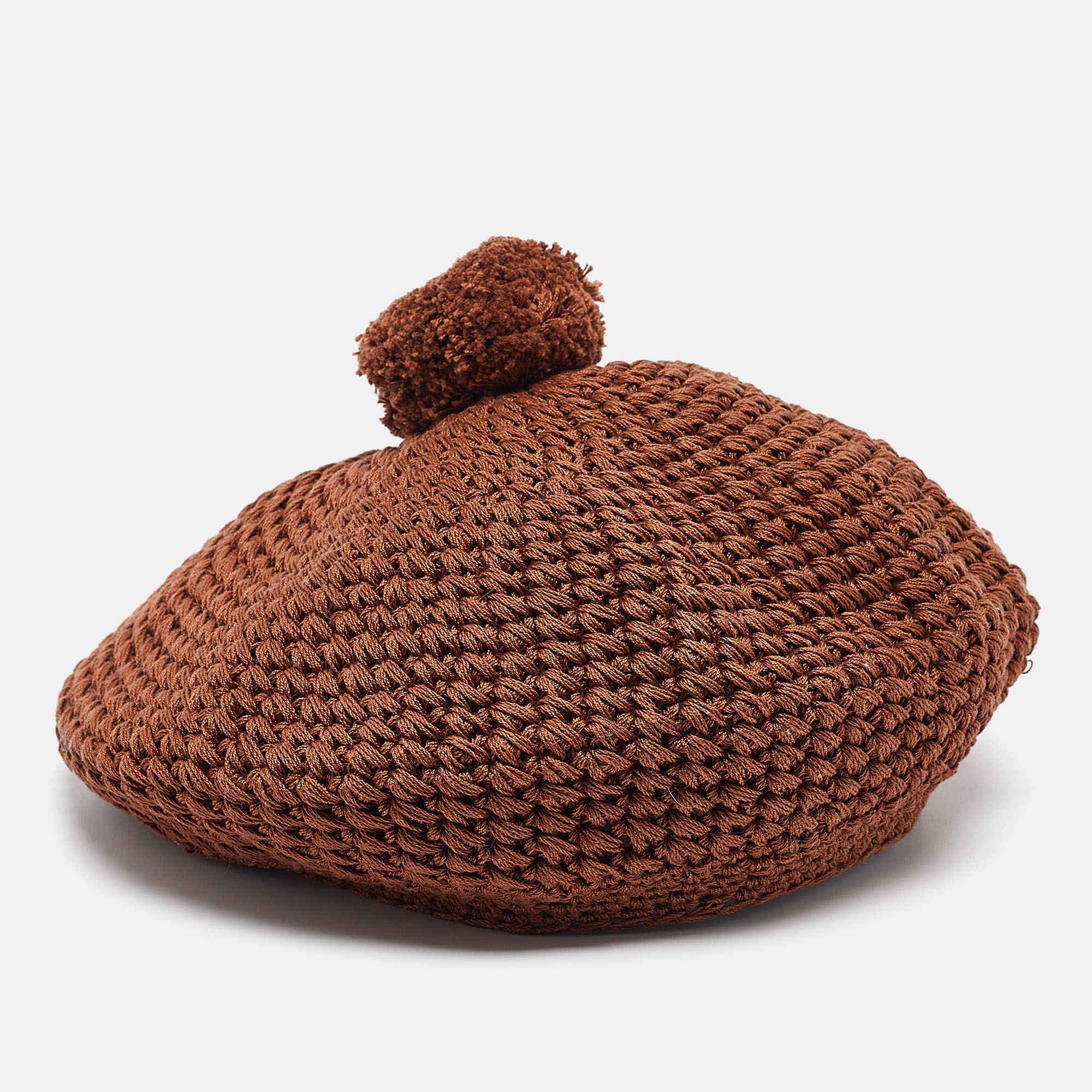 

Gucci Brown Crochet Knit Pom-Pom Beret Cap