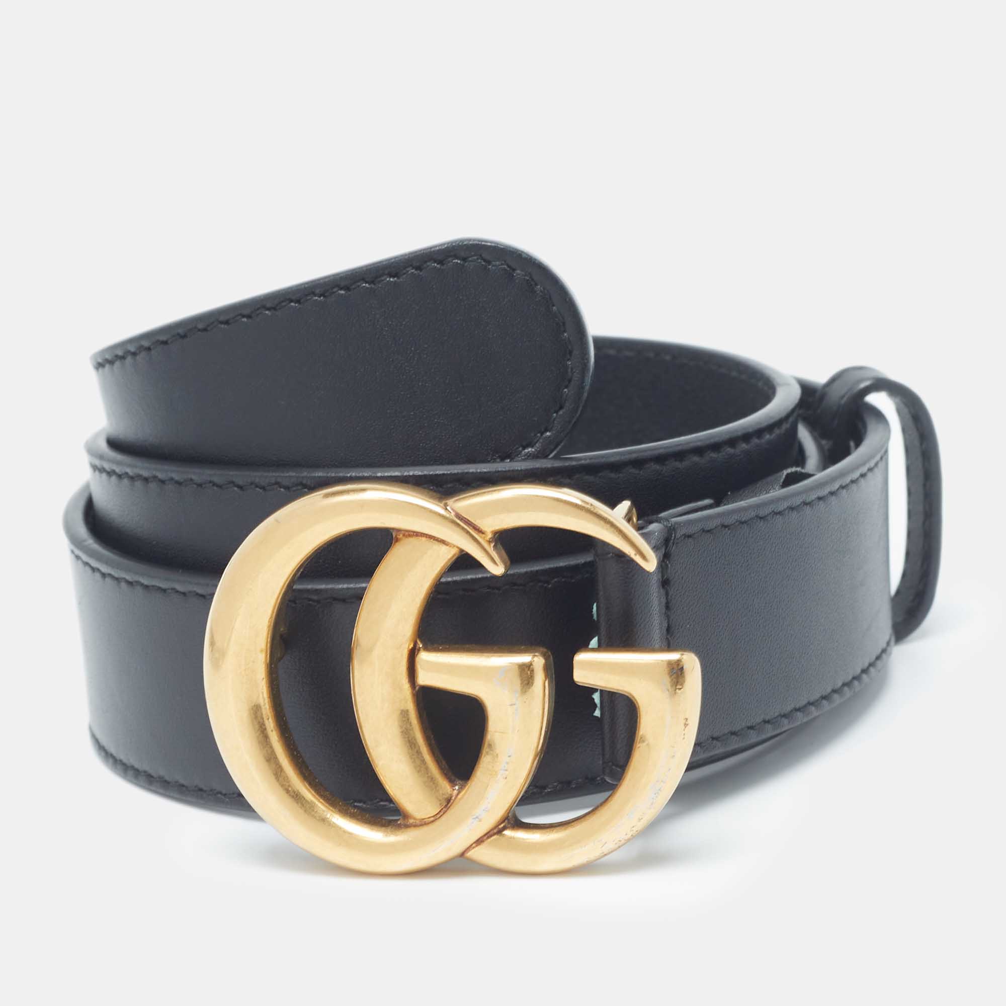 

Gucci Black Leather GG Marmont Buckle Belt