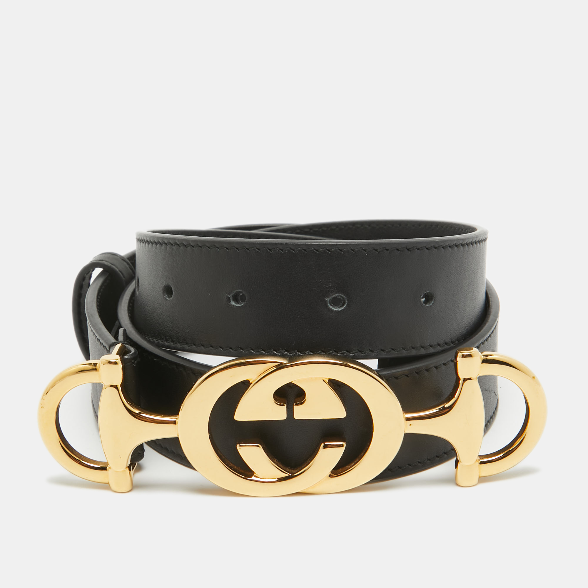 

Gucci Black Leather Zumi Buckle Belt