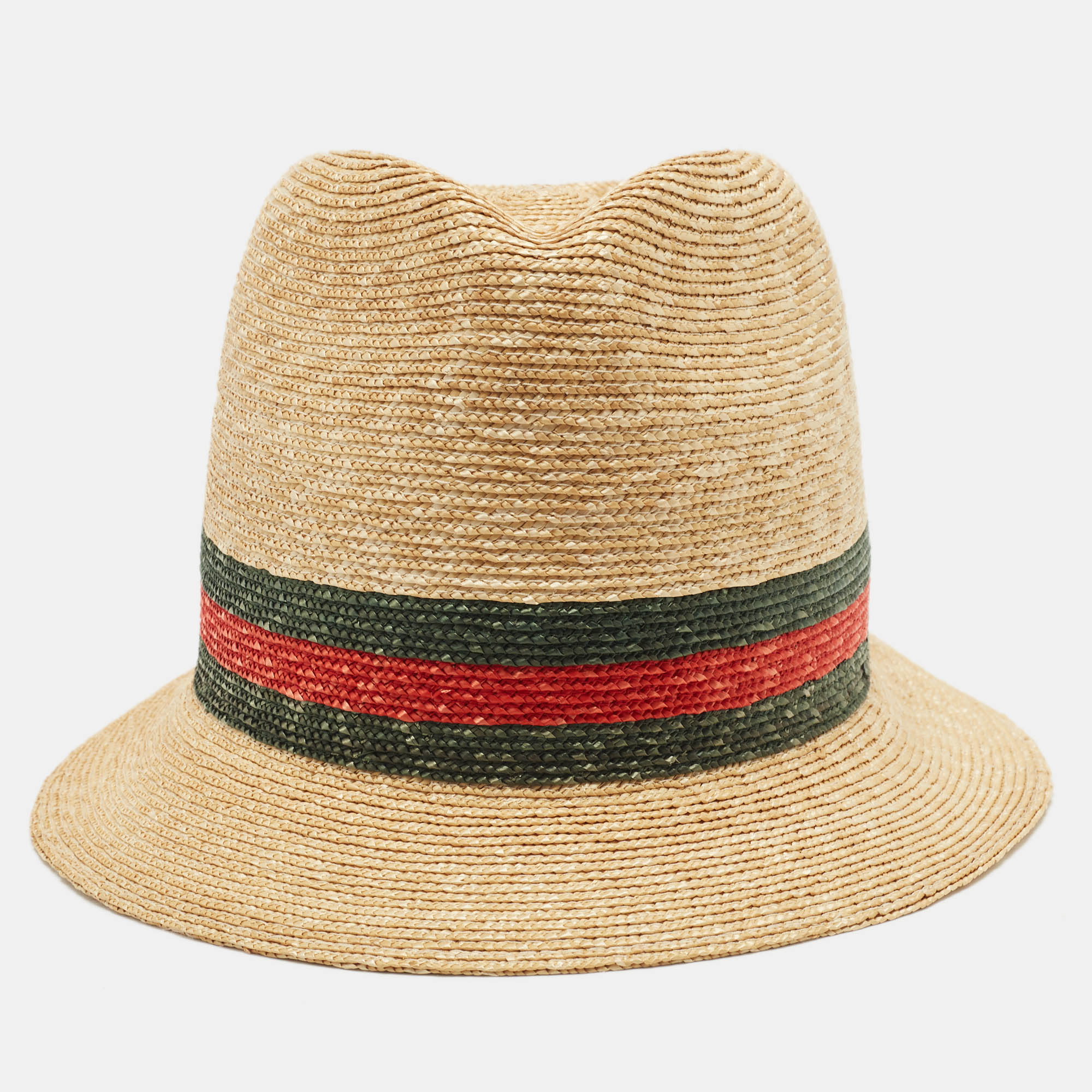 Pre-owned Gucci Brown Printed Straw Hat M