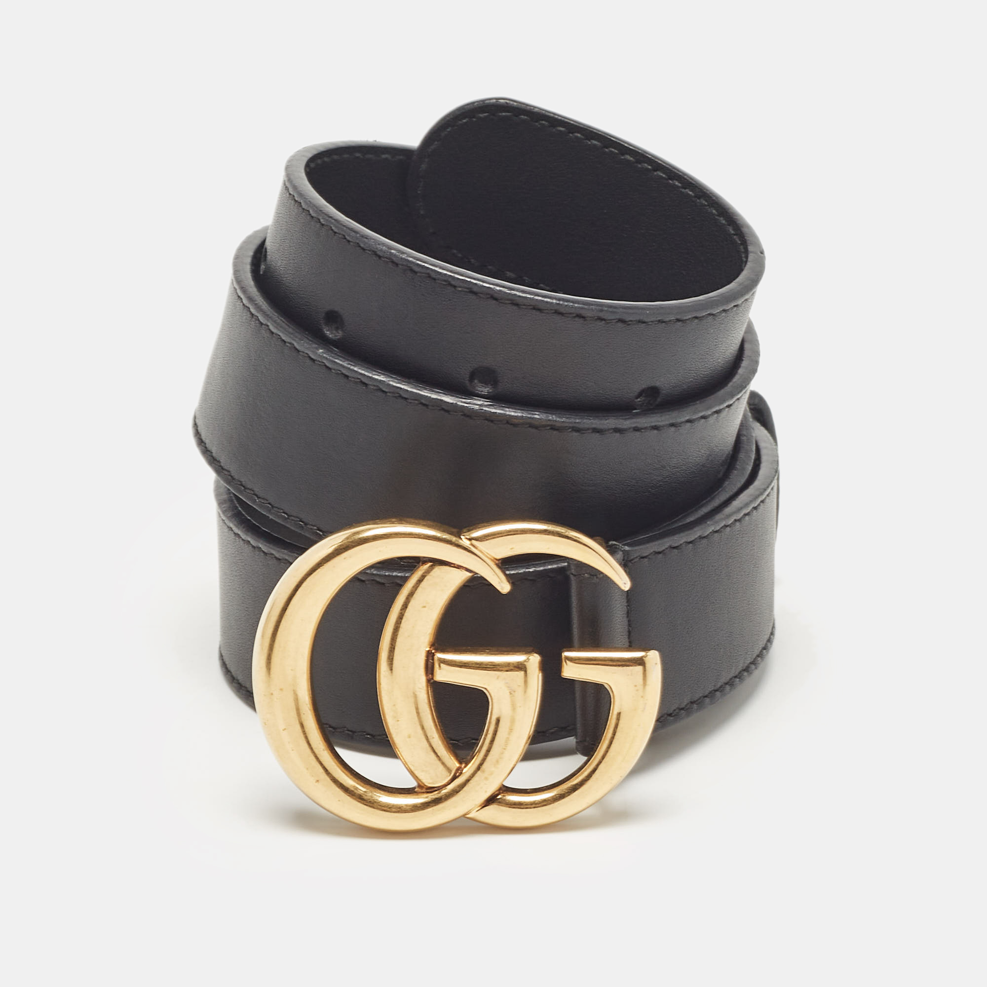 

Gucci Black Leather GG Marmont Buckle Belt 75CM