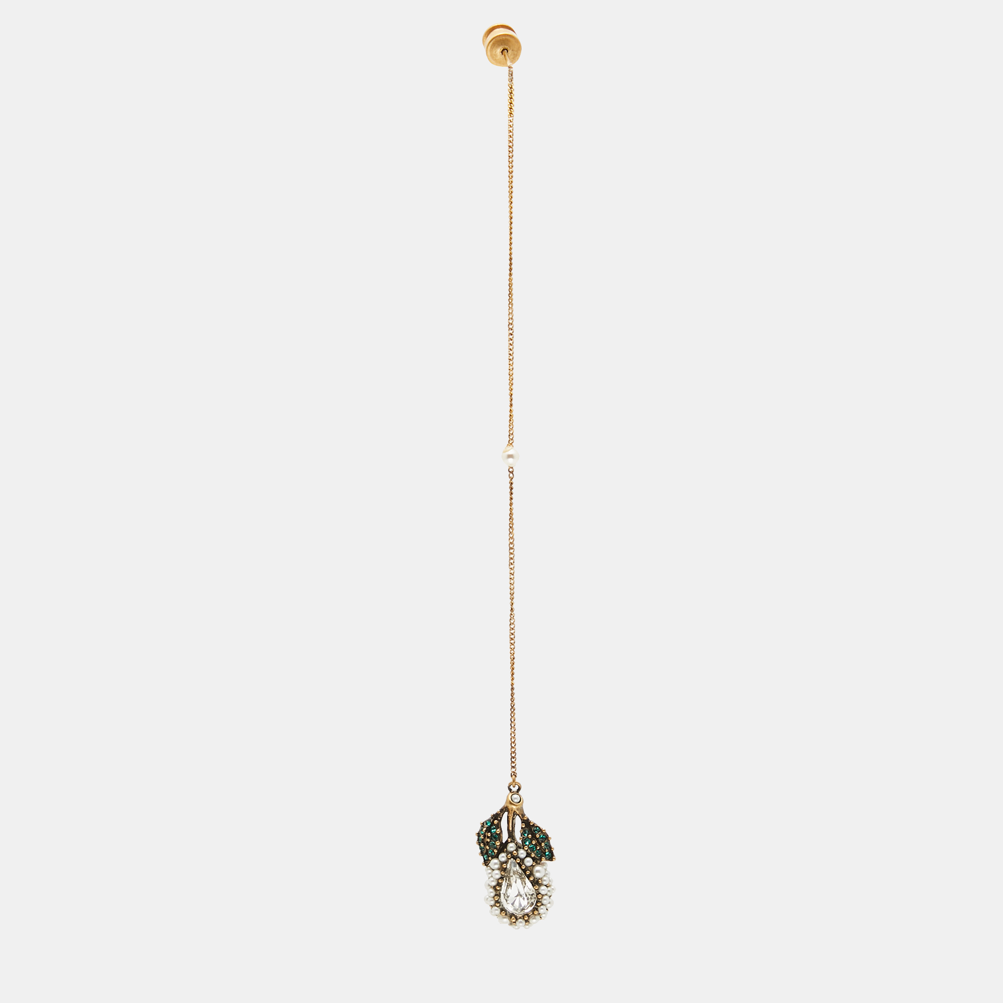 

Gucci Aged Gold Tone Crystal Drop Long Chain Earring