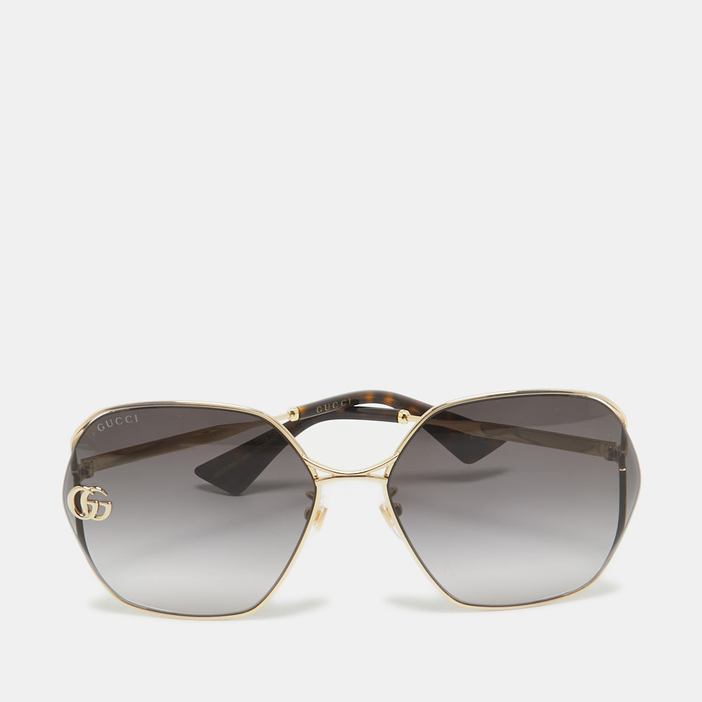 

Gucci Gold Tone/Grey Gradient GG0818SA Geometric Sunglasses