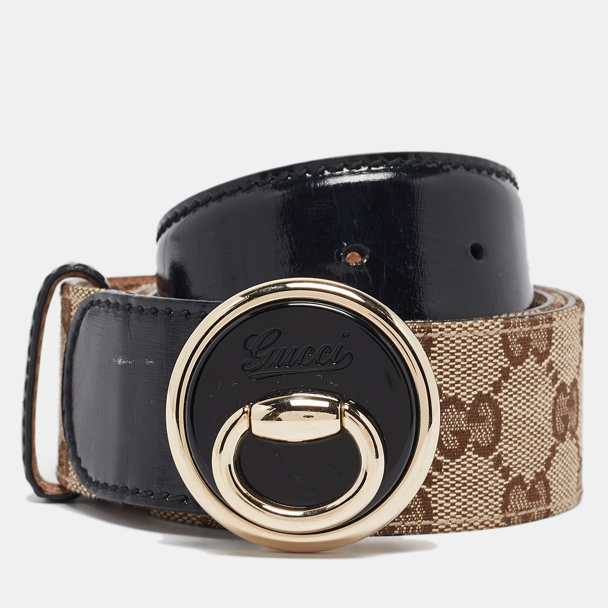 

Gucci Black/Beige GG Canvas and Patent Leather Full Moon Belt