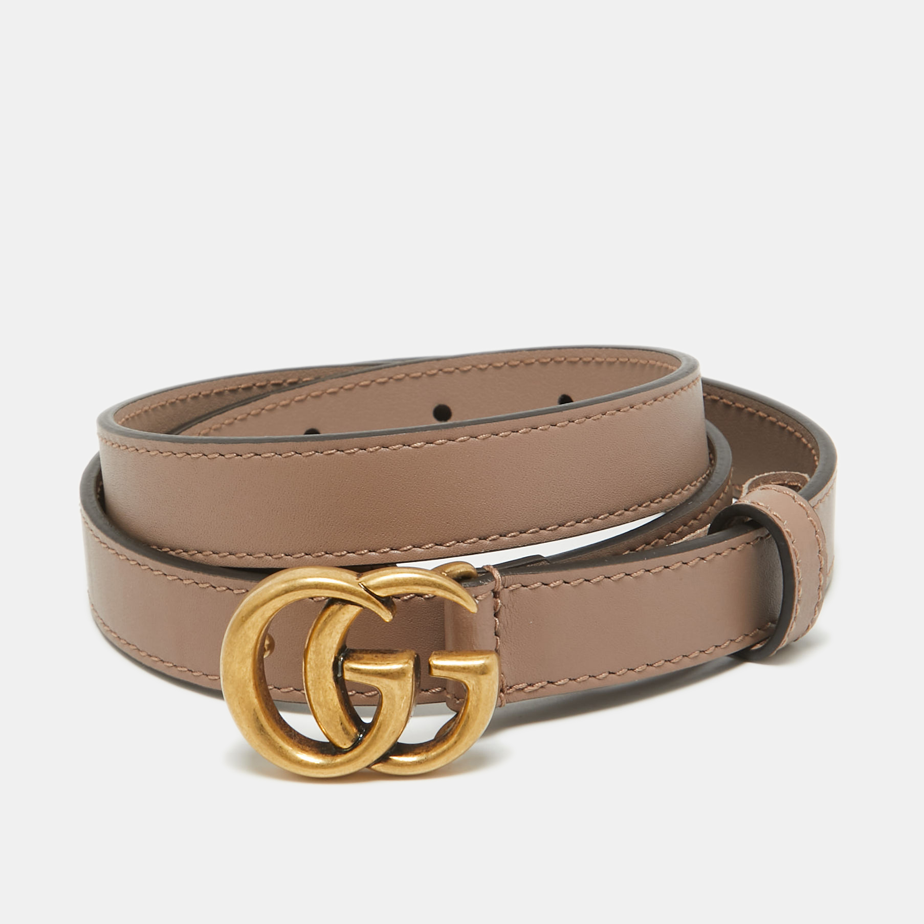 

Gucci Dusty Pink Leather Double G Buckle Slim Belt