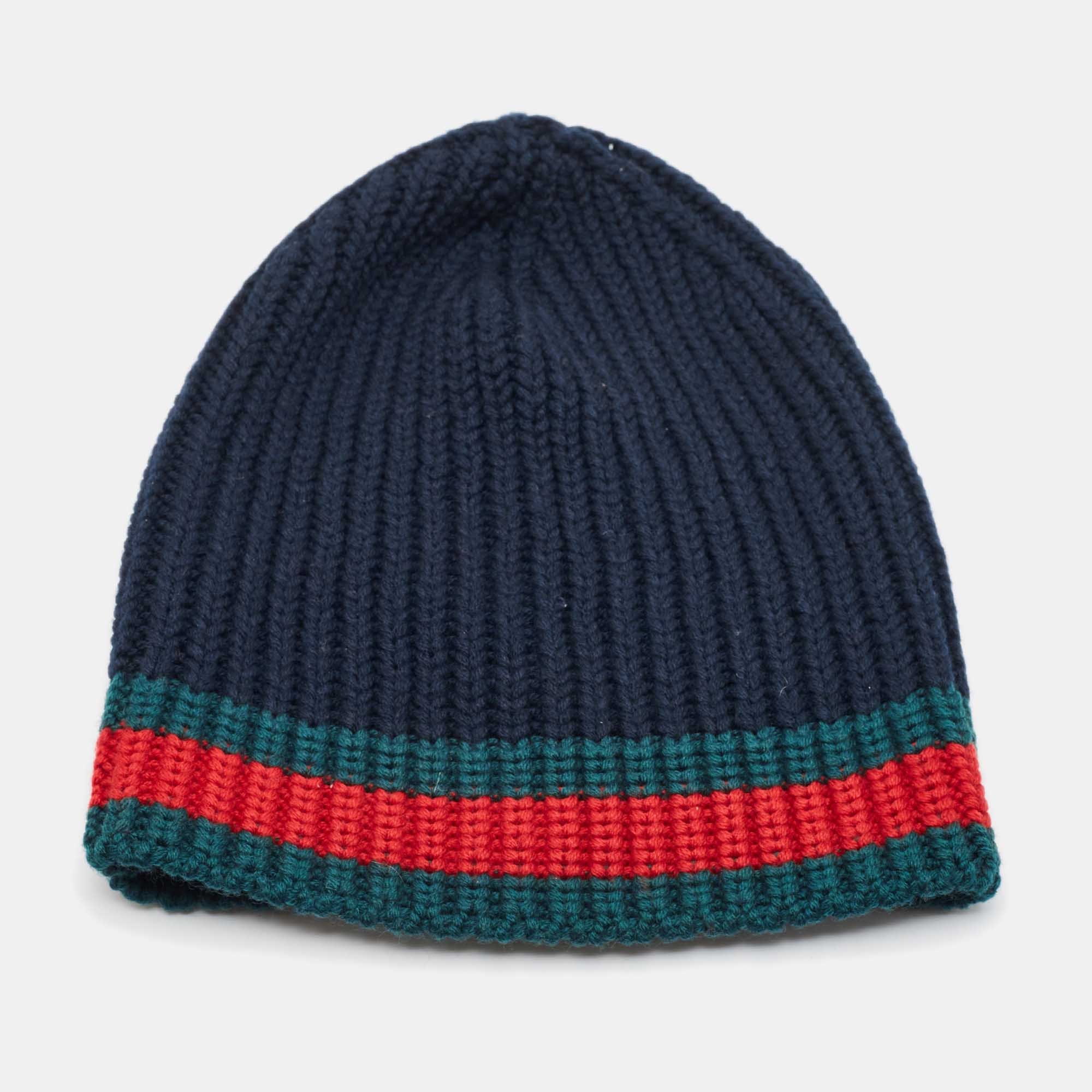 

Gucci Black Web Rib Knit Wool Beanie M