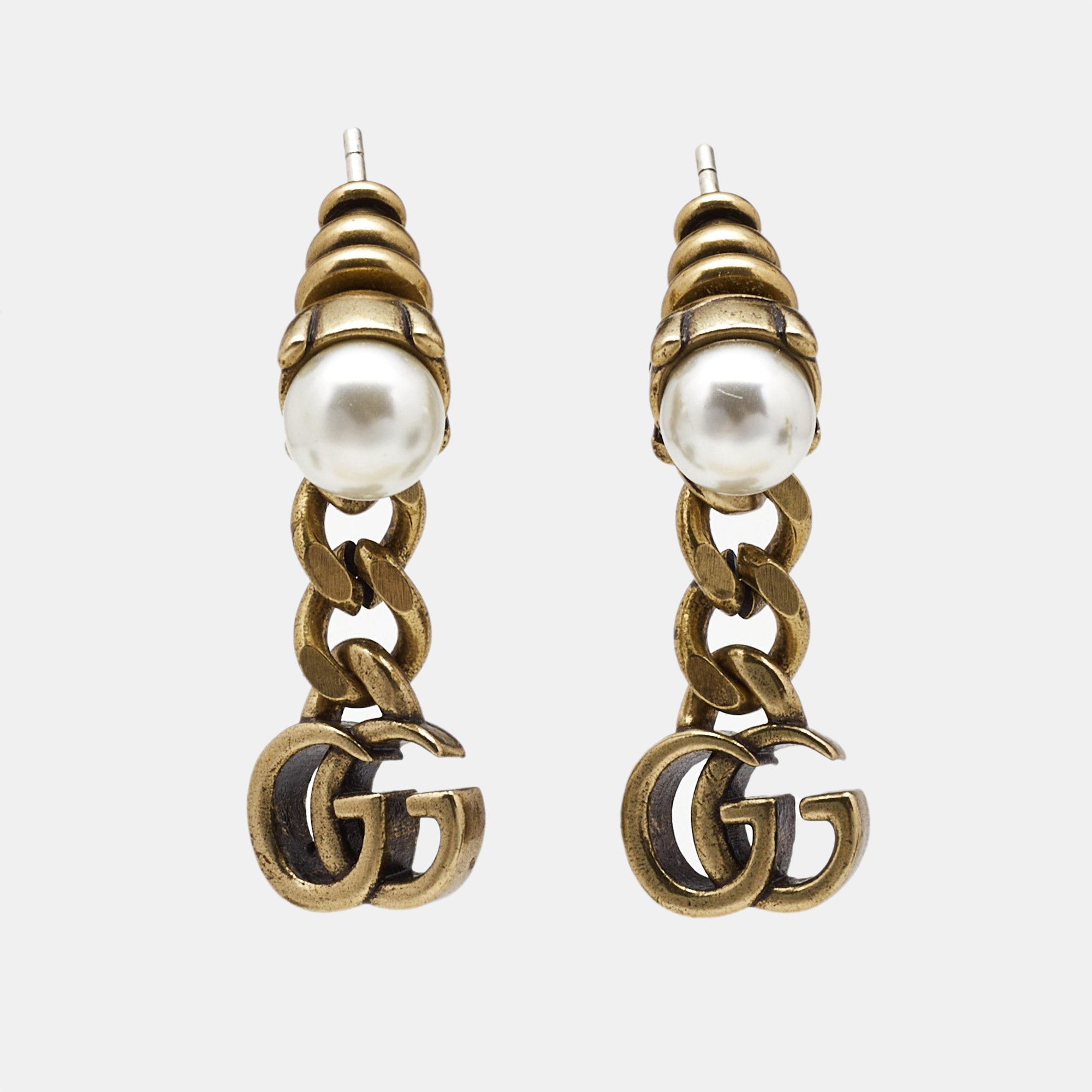 

Gucci Double G Faux Pearl Gold Tone Earrings