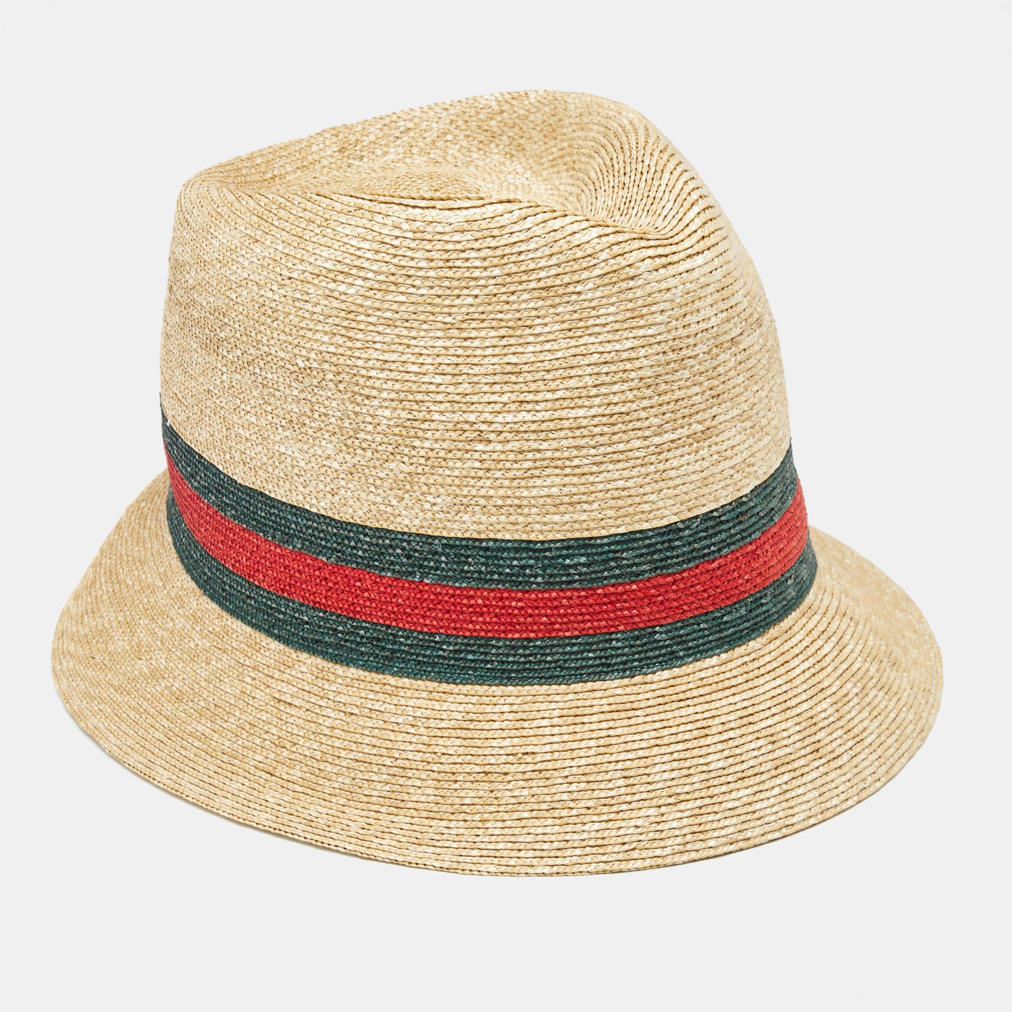 

Gucci Brown Web Straw Fedora Hat