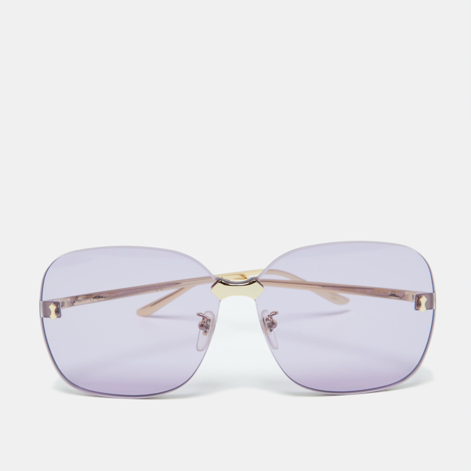 Pre-owned Gucci Gold Tone/purple Gg0355s Oversized Rimless Sunglasses