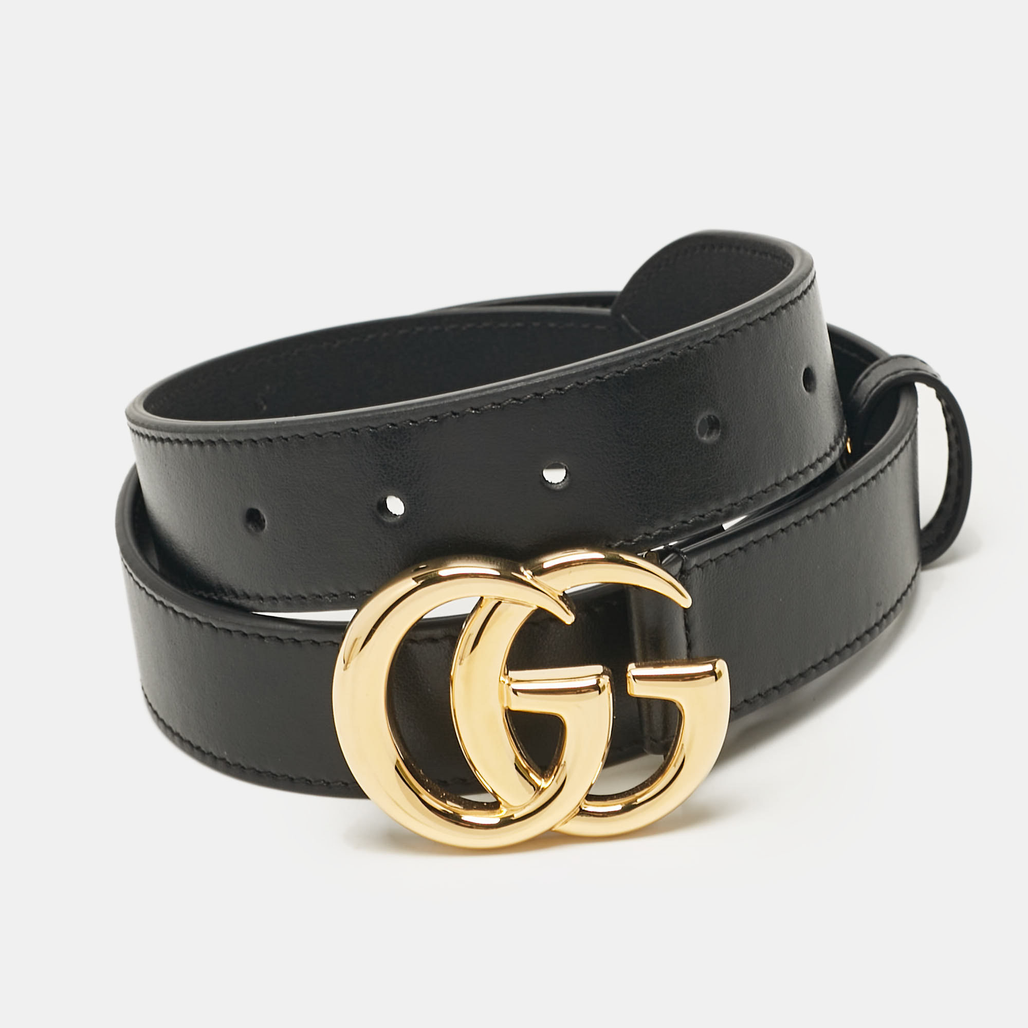 

Gucci Black Leather GG Marmont Buckle Belt 80CM