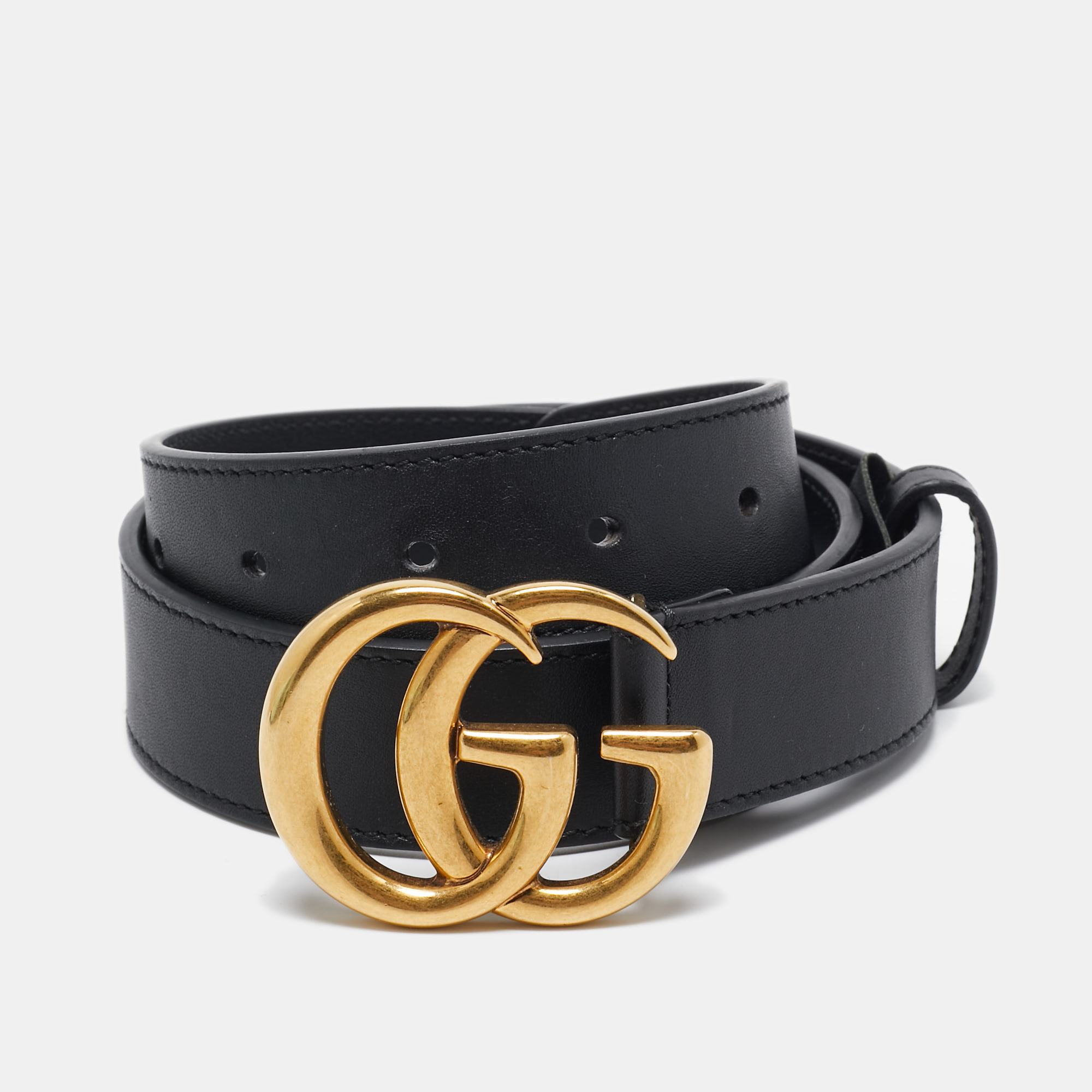 

Gucci Black Leather GG Marmont Buckle Belt 70CM