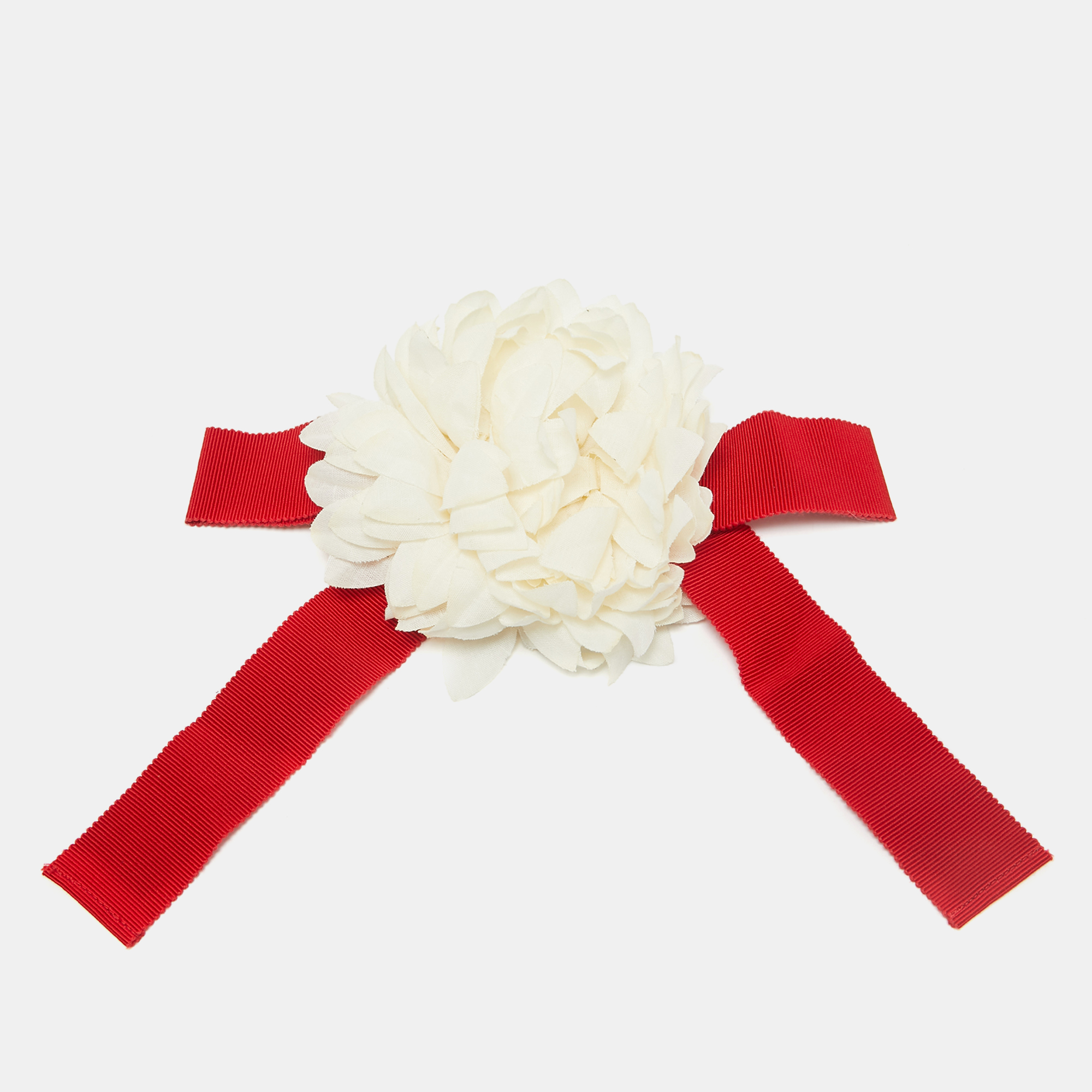 

Gucci Cream/Red Silk Floral Pin Brooch, White