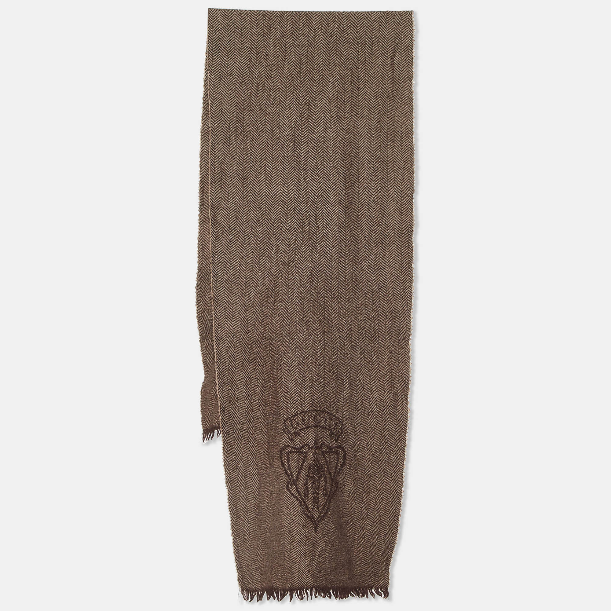 

Gucci Brown Logo Detail Herringbone Wool Muffler