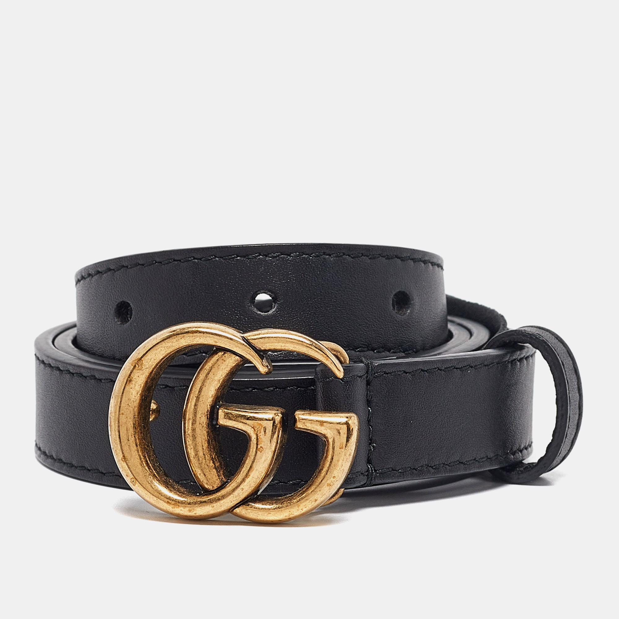 

Gucci Black Leather GG Marmont Slim Belt