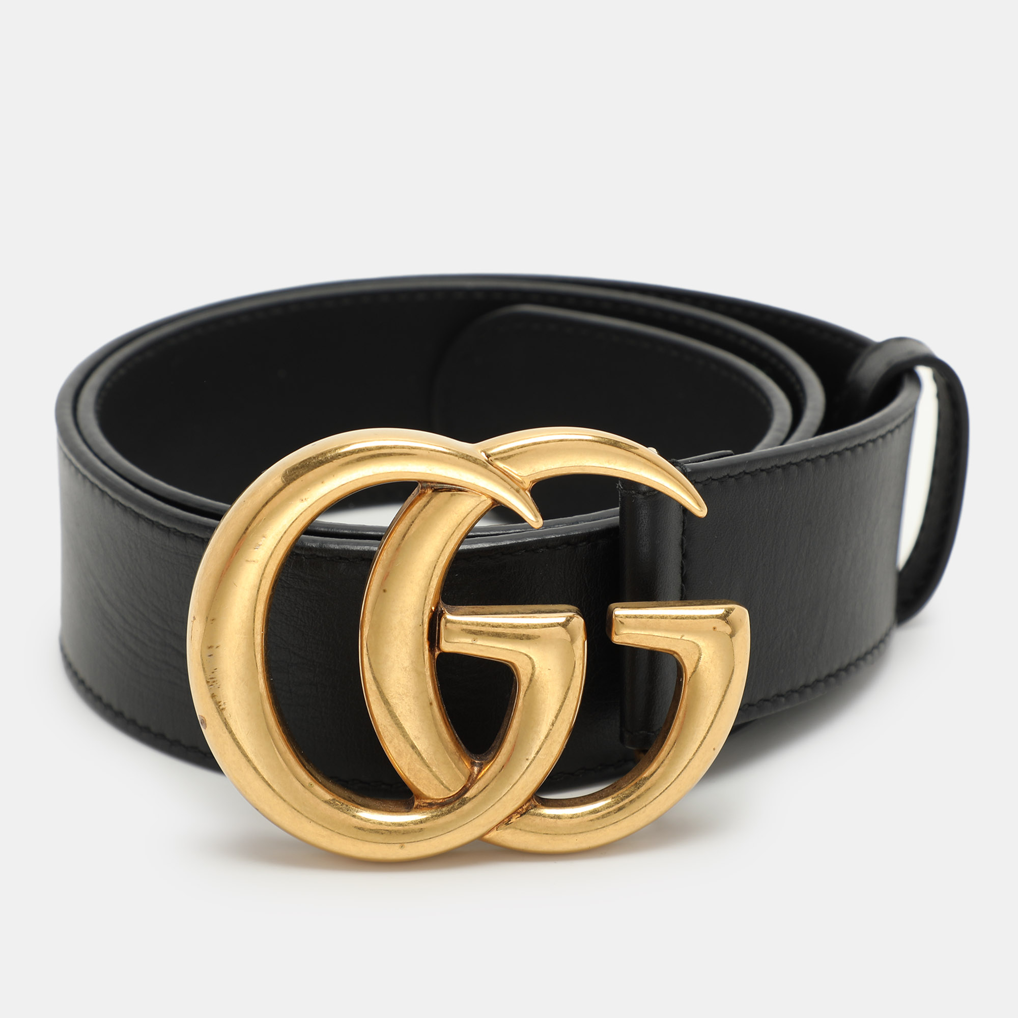 

Gucci Black Leather GG Marmont Buckle Belt 70CM