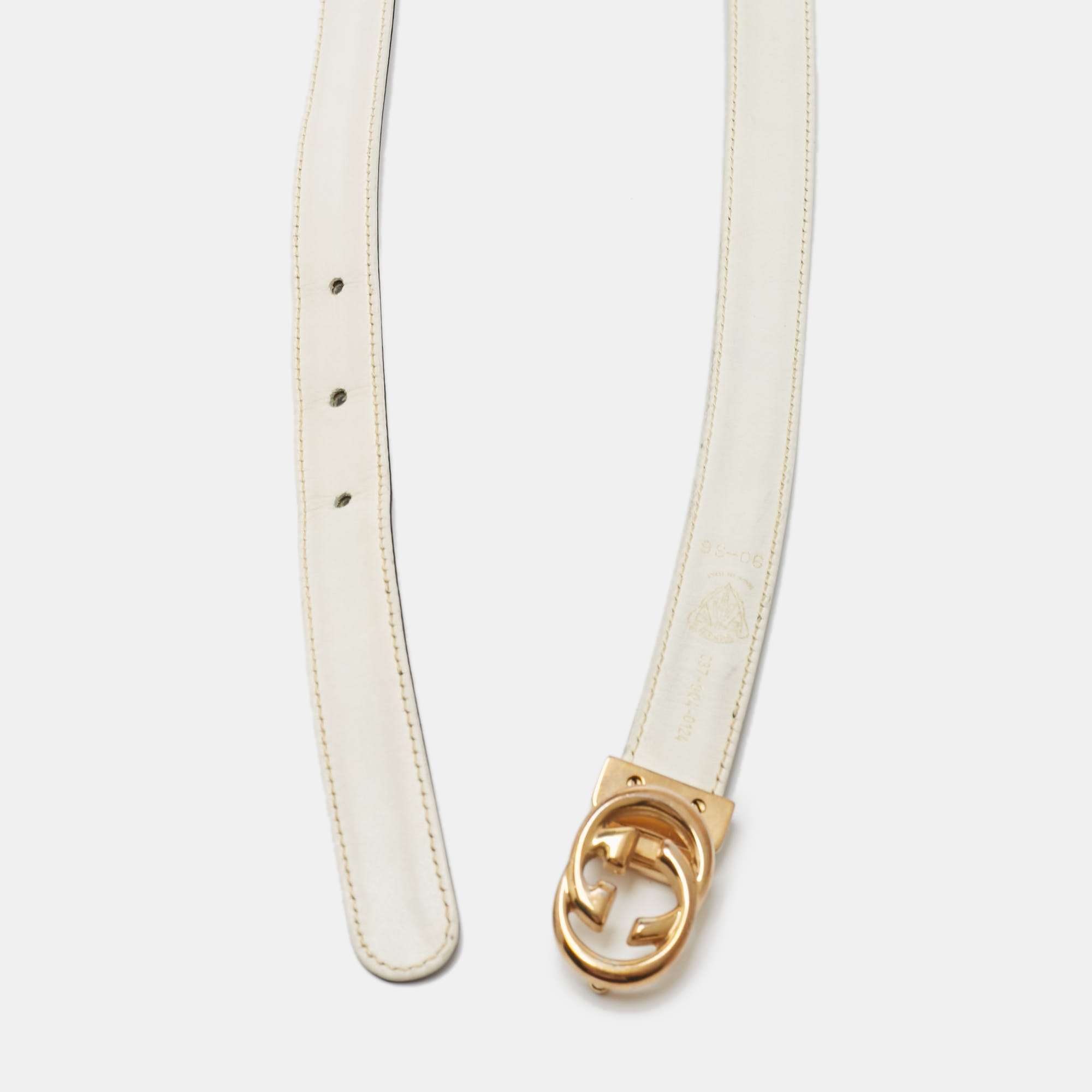 Gucci White/Black Leather Vintage Interlocking G Buckle Belt 90 CM 