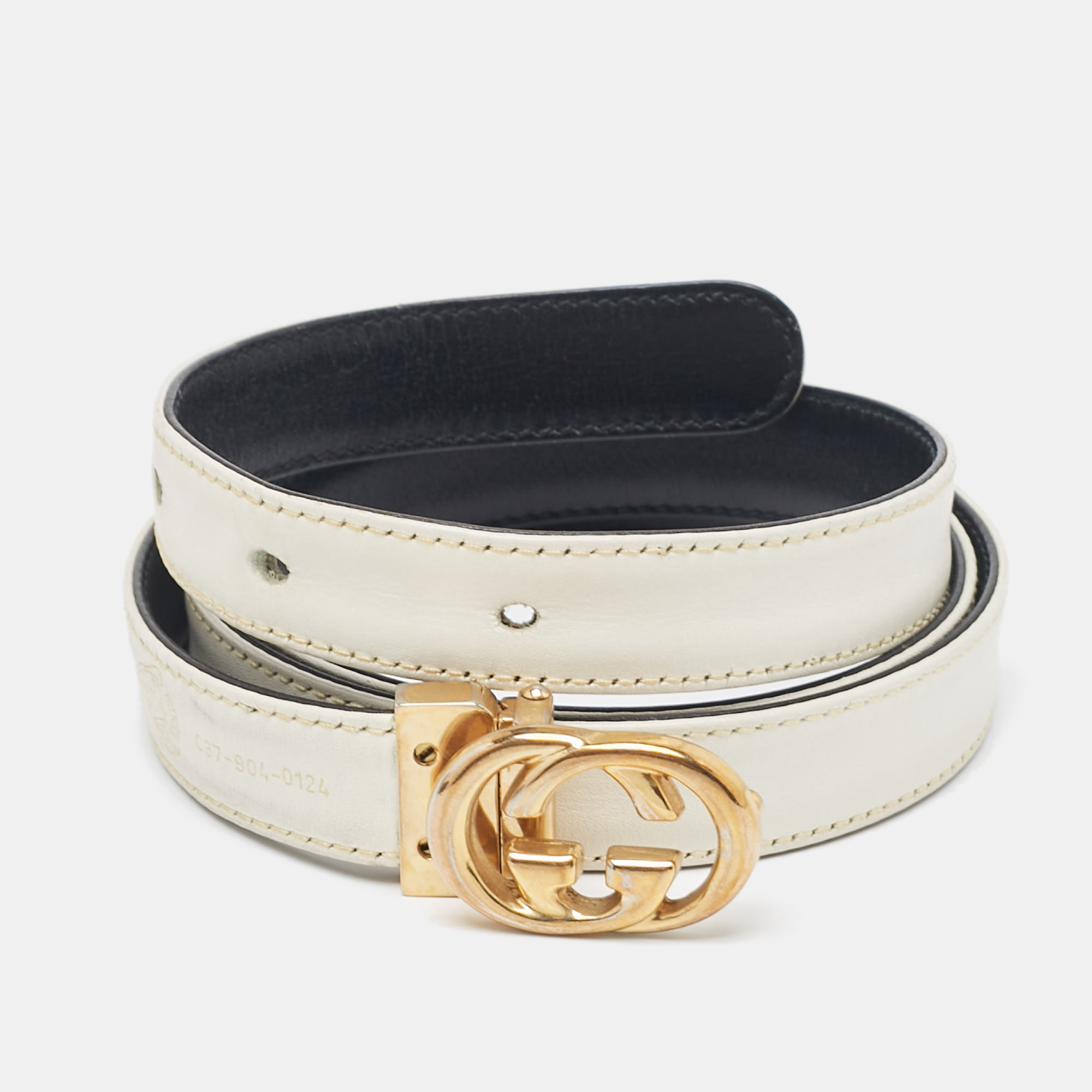 

Gucci White/Black Leather Vintage Interlocking G Buckle Belt