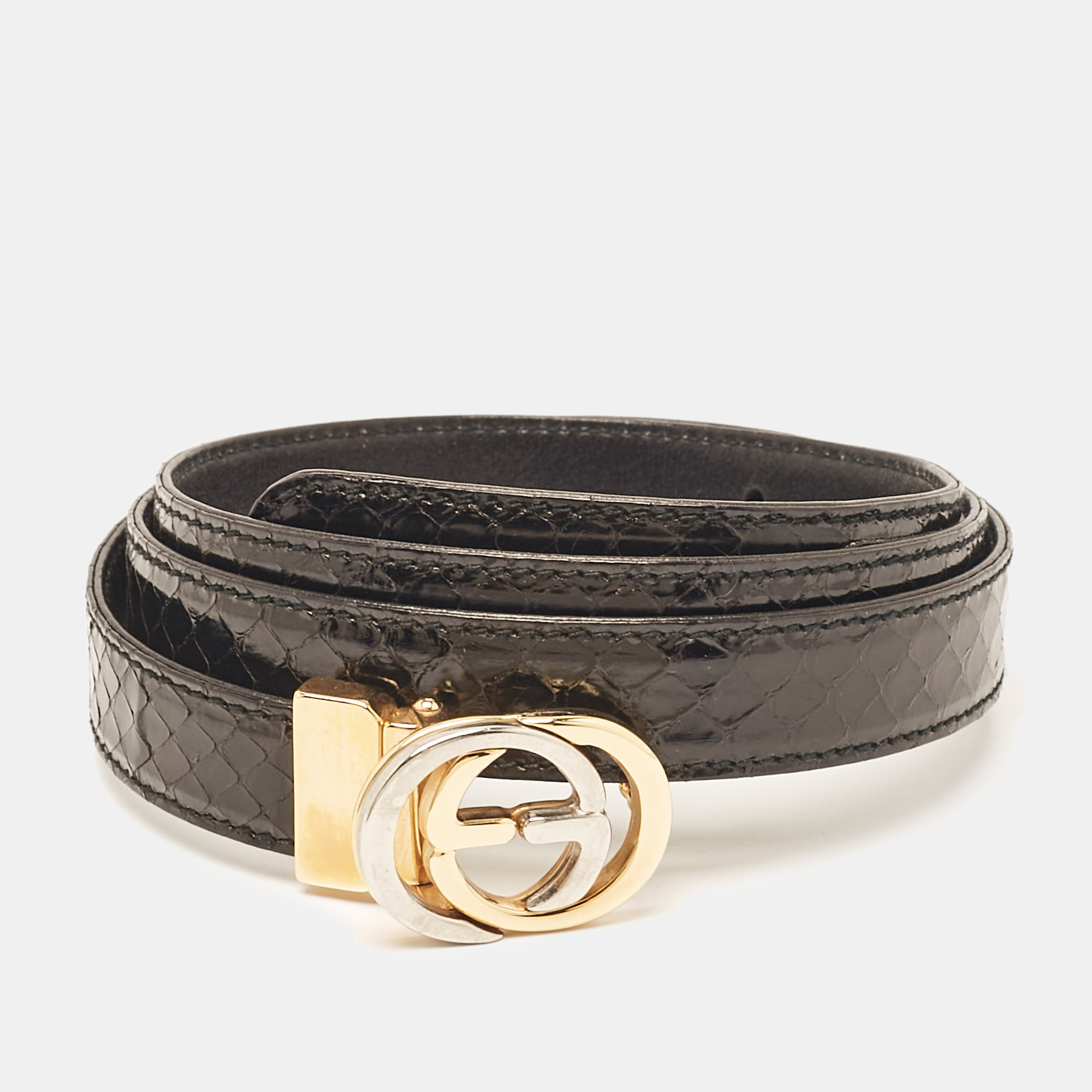 

Gucci Black Python Vintage Interlocking G Buckle Belt