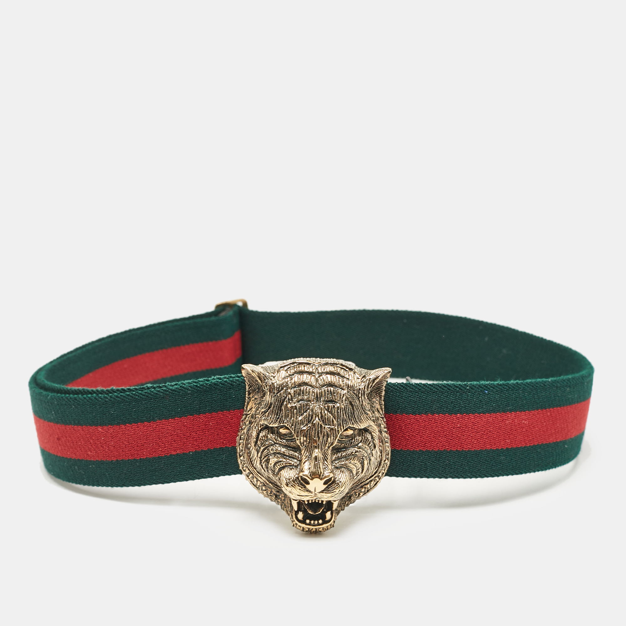 

Gucci Green/Red Web Canvas Feline Buckle Belt