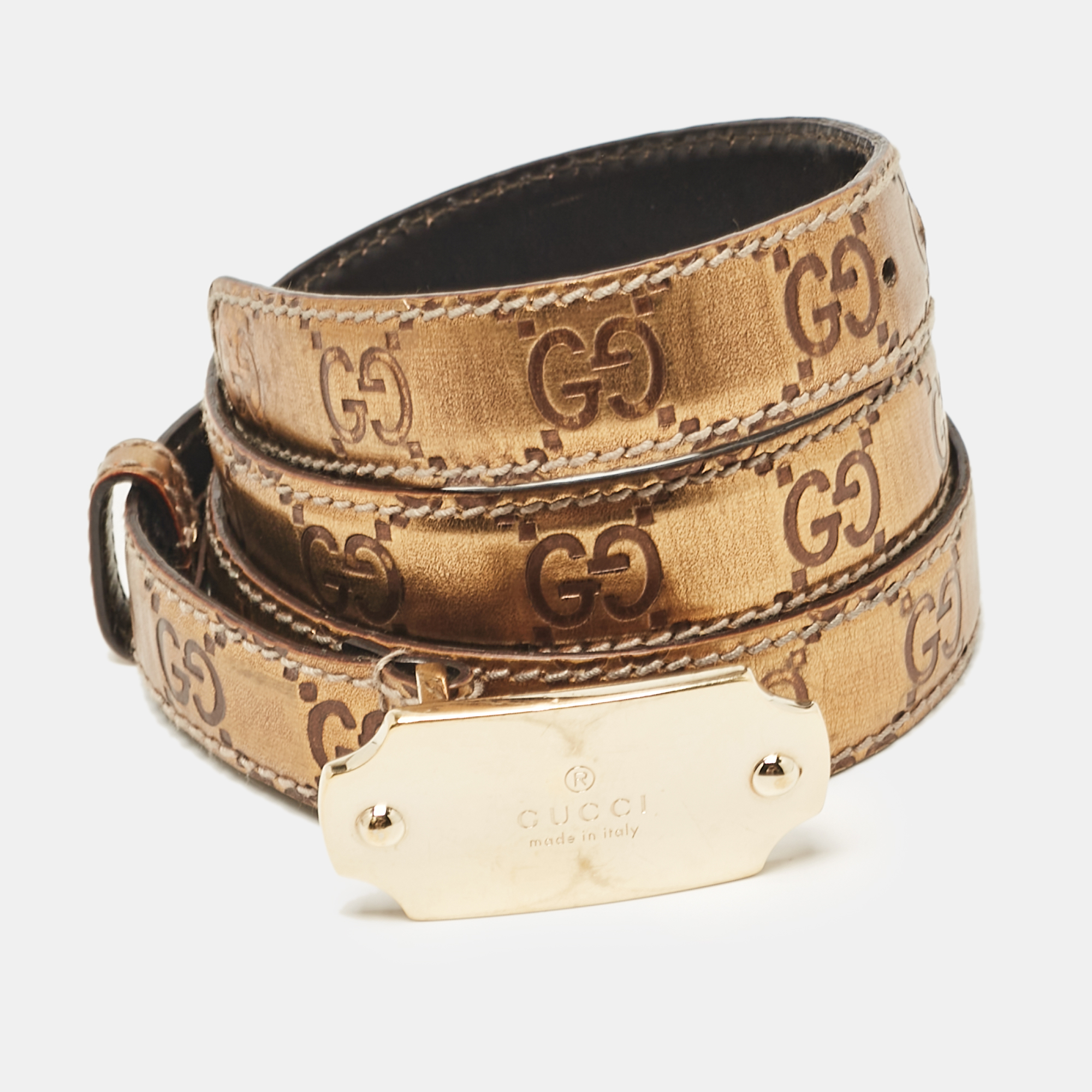 

Gucci Bronze Guccissima Leather Slim Belt, Brown