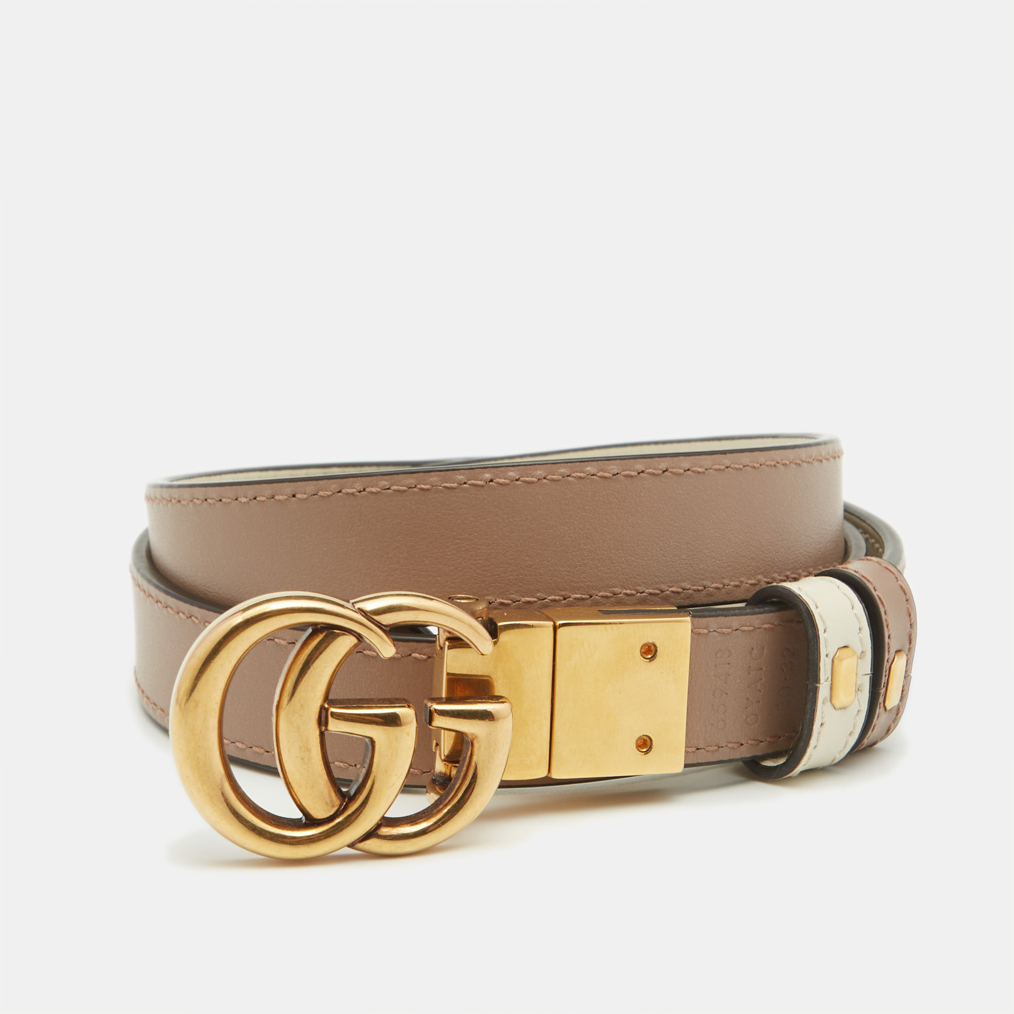 

Gucci White/Beige Leather GG Marmont Reversible Slim Belt 80CM